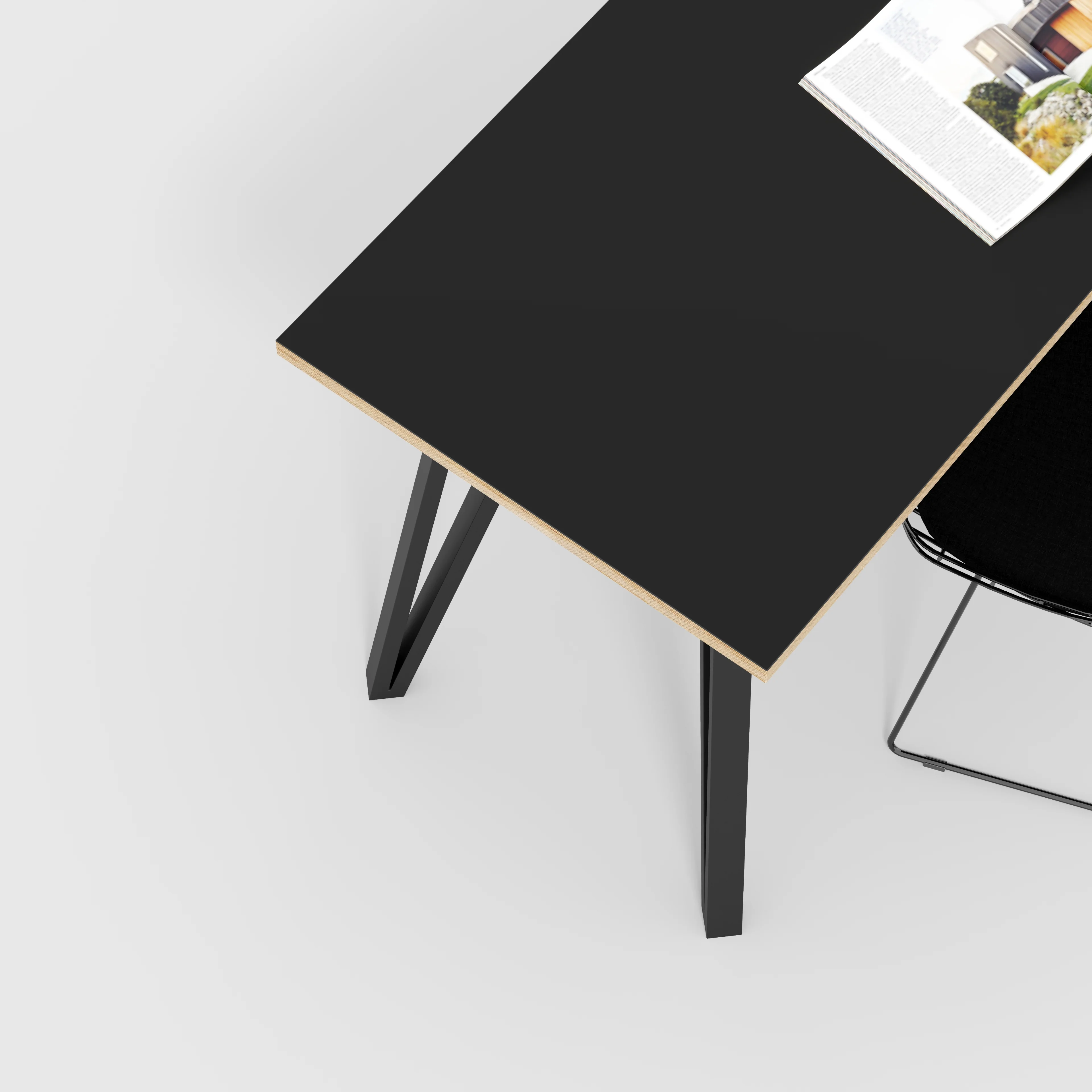 Plywood Desk with Black Box Hairpin Legs - Formica Diamond Black - 1600(w) x 800(d) x 735(h) - Image 3