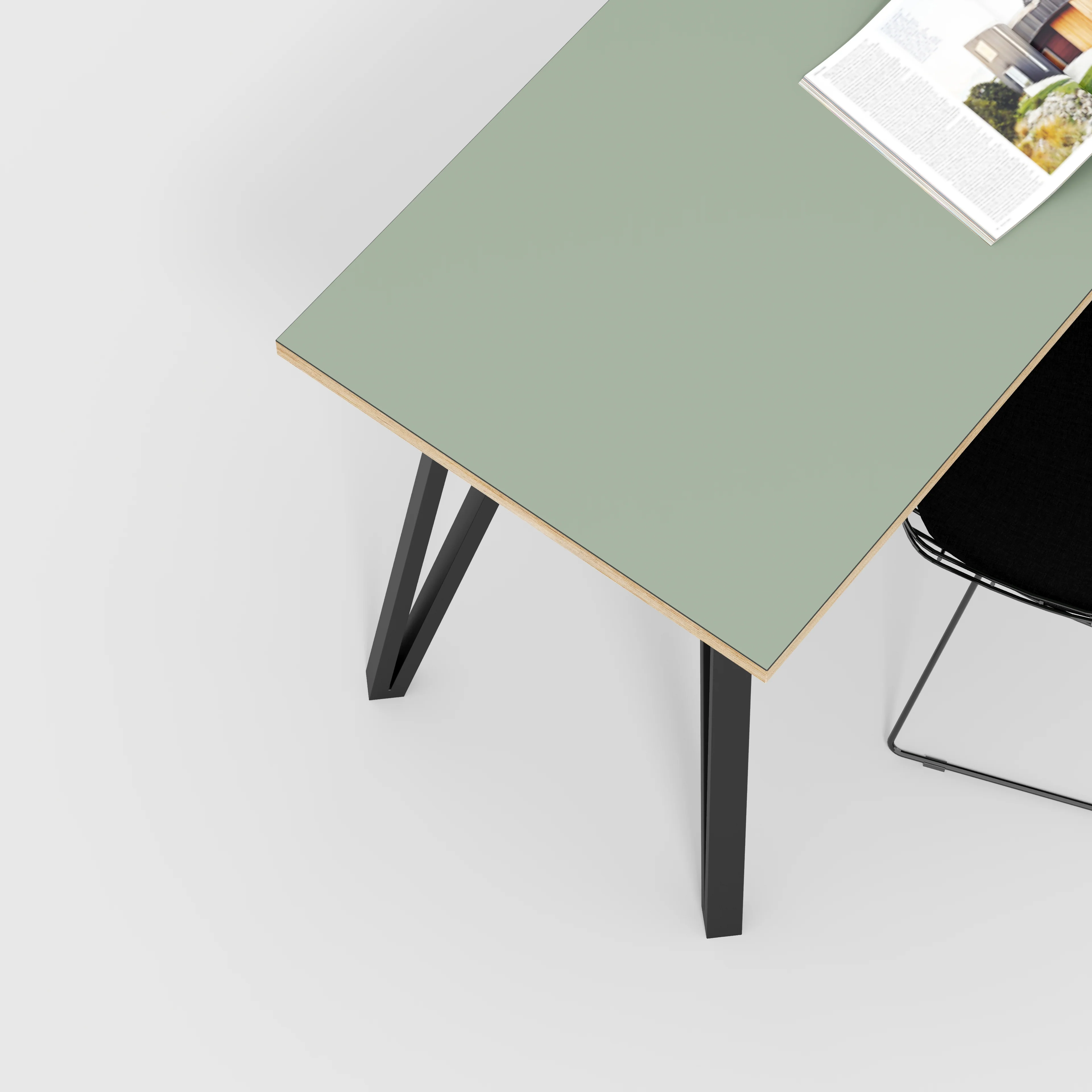 Plywood Desk with Black Box Hairpin Legs - Formica Green Slate - 1200(w) x 600(d) x 735(h) - Image 3