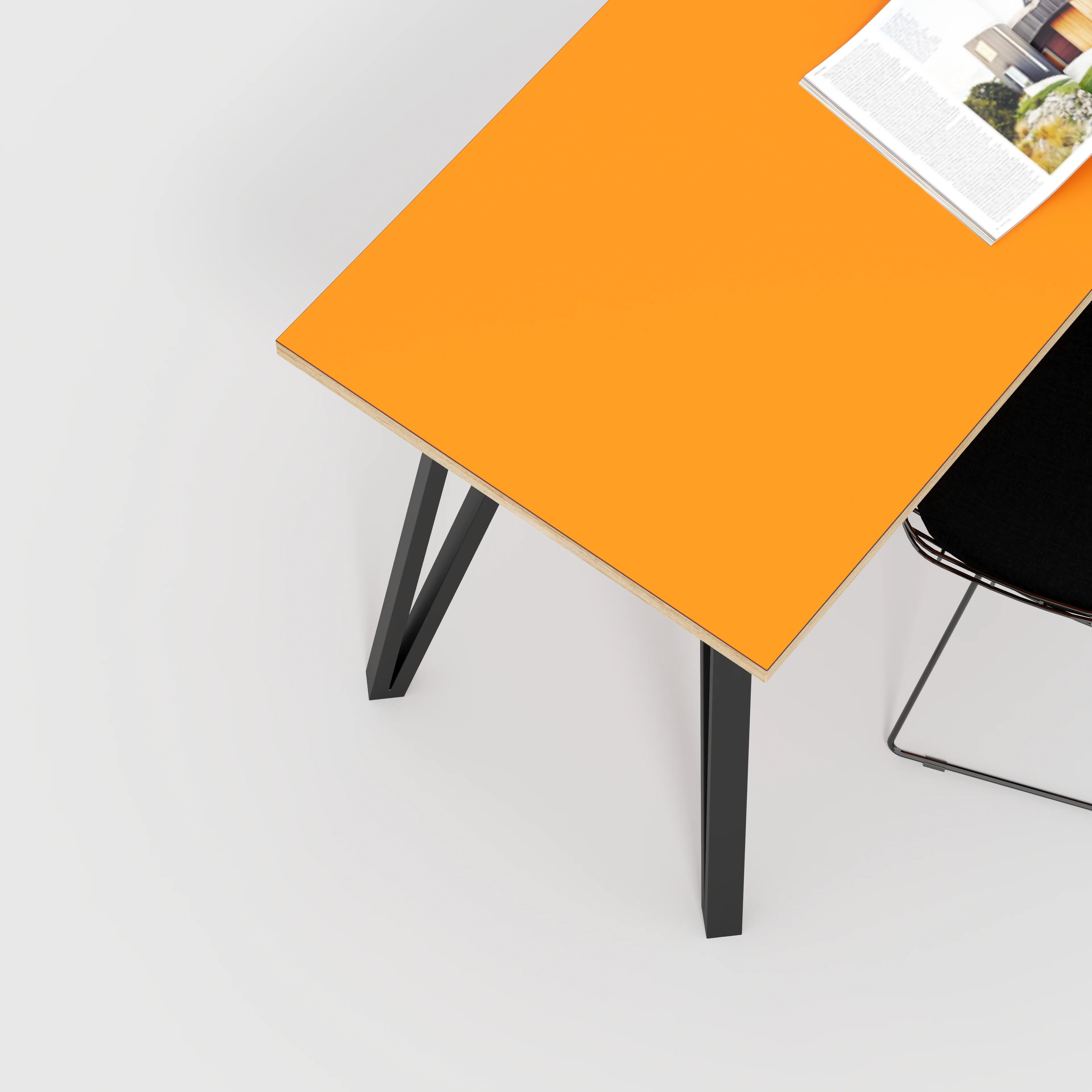 Plywood Desk with Black Box Hairpin Legs - Formica Levante Orange - 1200(w) x 600(d) x 735(h) - Image 3