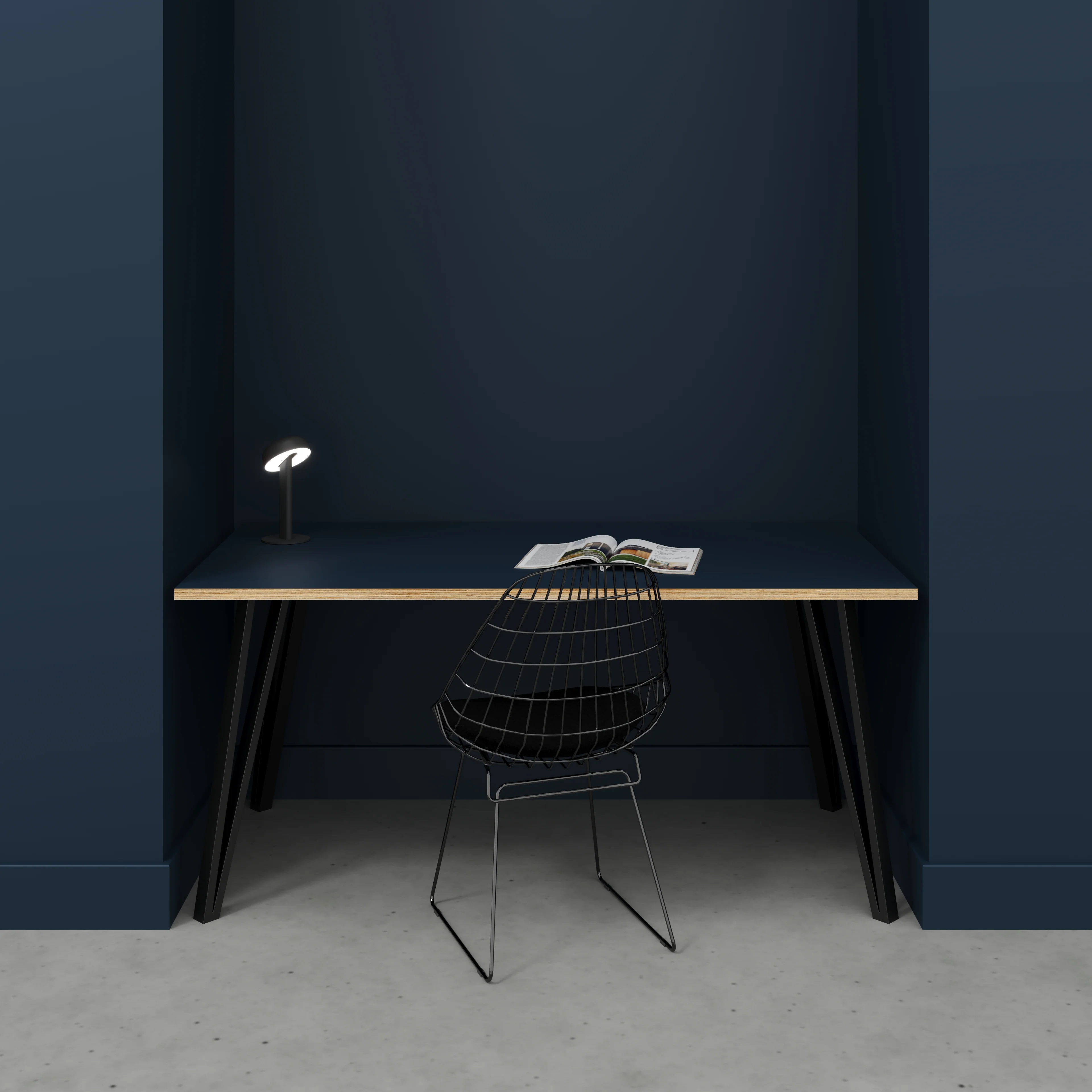 Plywood Desk with Black Box Hairpin Legs - Formica Night Sea Blue - 1600(w) x 800(d) x 735(h) - Image 2