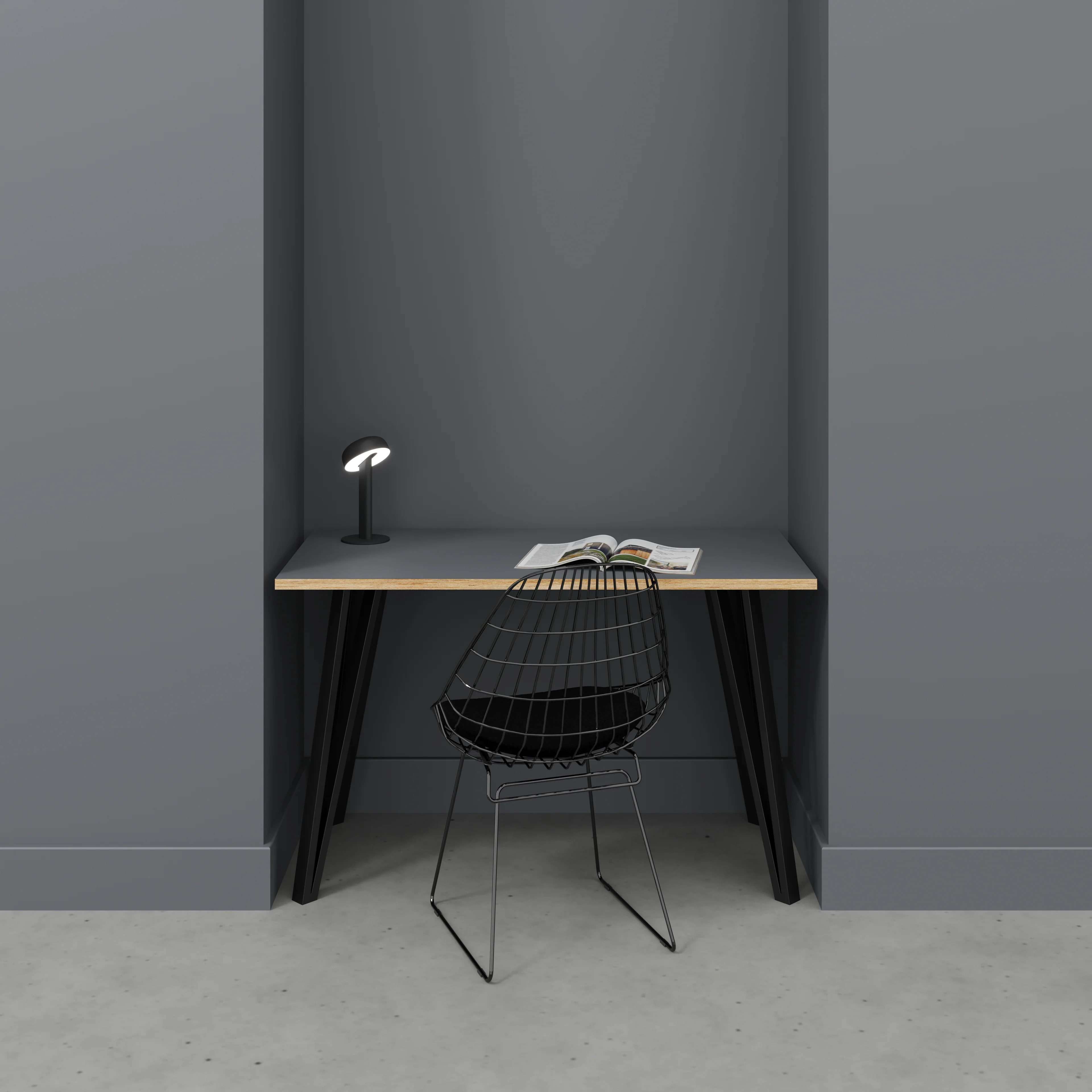 Plywood Desk with Black Box Hairpin Legs - Formica Tornado Grey - 1200(w) x 600(d) x 735(h) - Image 2