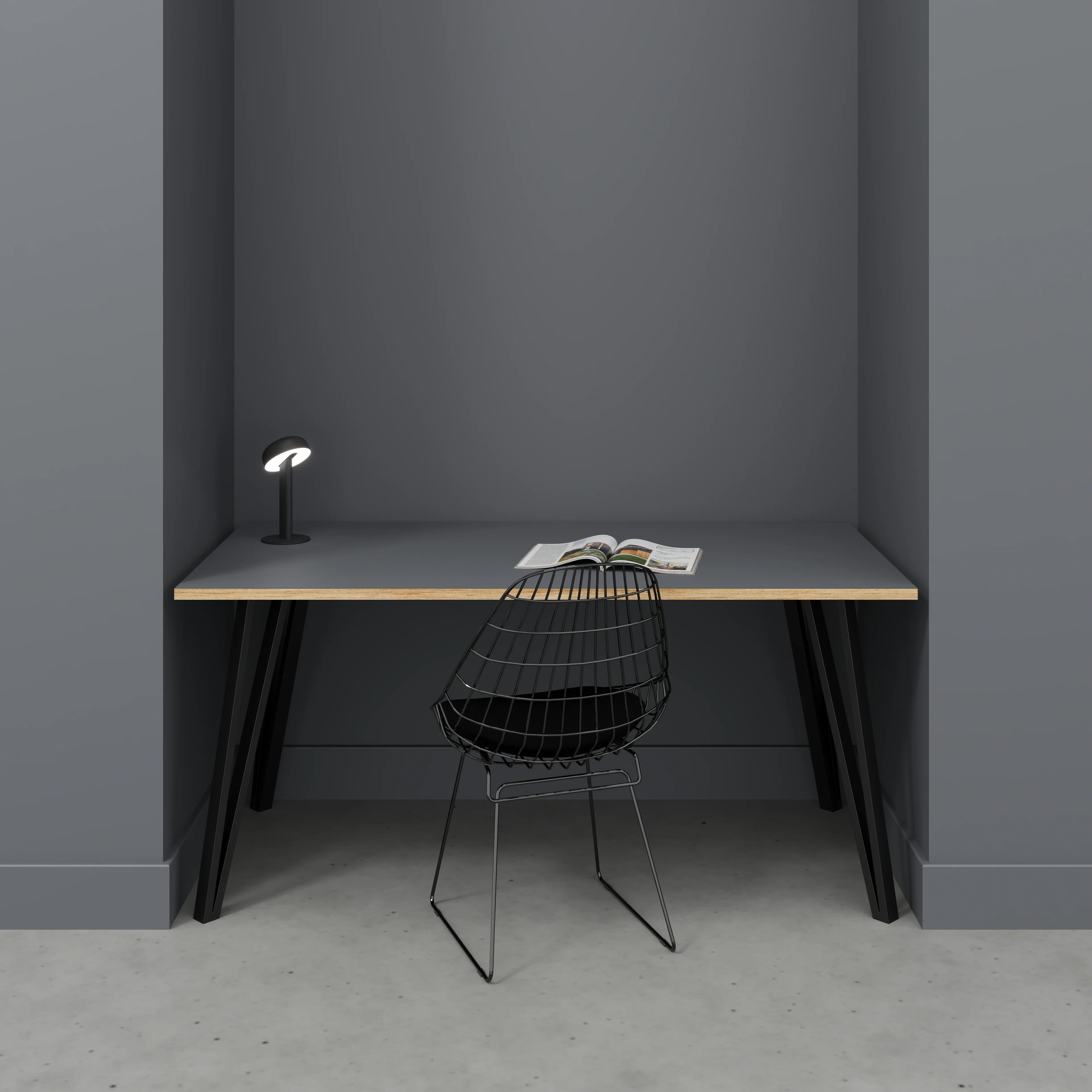 Plywood Desk with Black Box Hairpin Legs - Formica Tornado Grey - 1600(w) x 800(d) x 735(h) - Image 2
