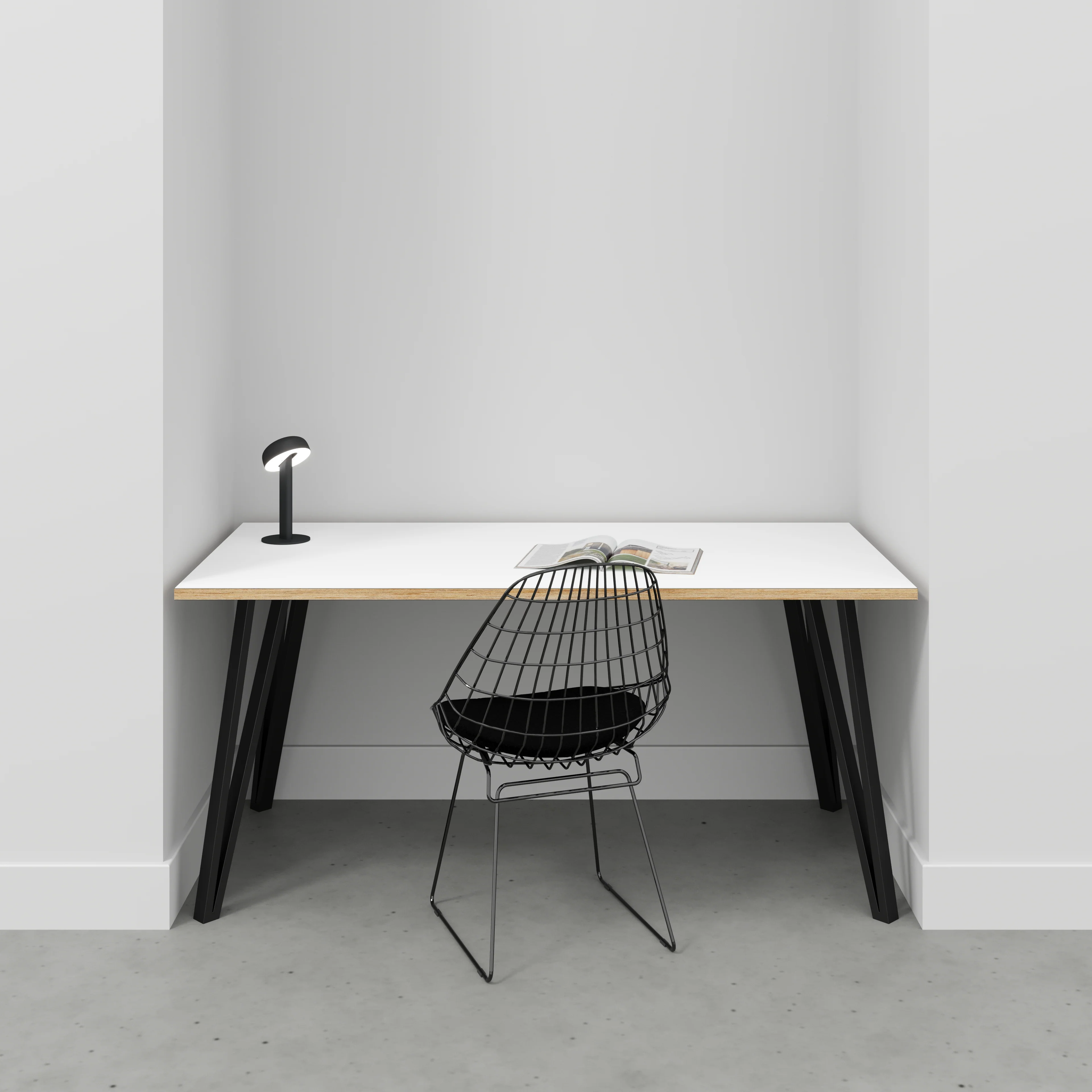 Plywood Desk with Black Box Hairpin Legs - Formica White - 1600(w) x 800(d) x 735(h) - Image 2