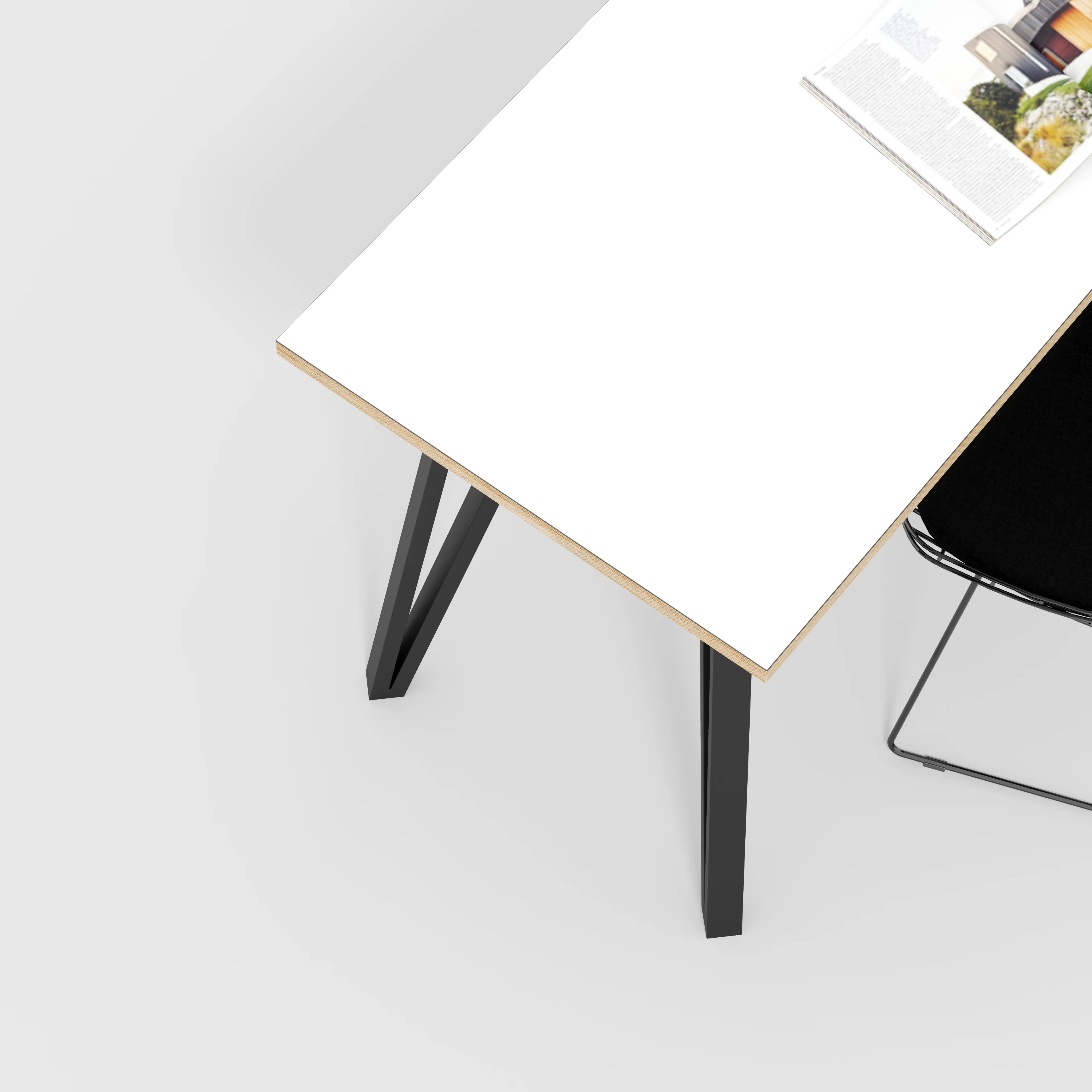Plywood Desk with Black Box Hairpin Legs - Formica White - 1600(w) x 800(d) x 735(h) - Image 3