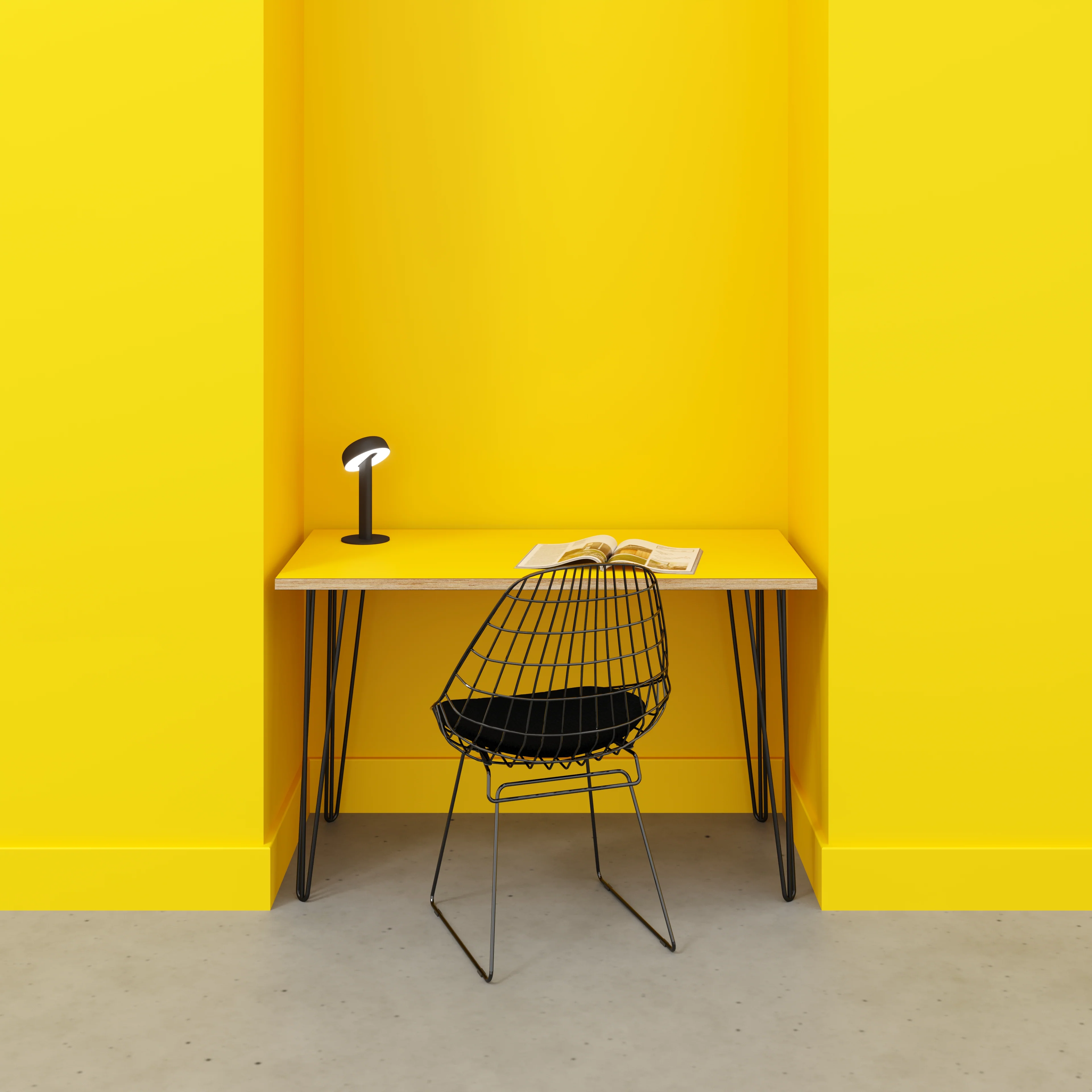 Plywood Desk with Black Hairpin Legs - Formica Chrome Yellow - 1200(w) x 600(d) x 735(h) - Image 2