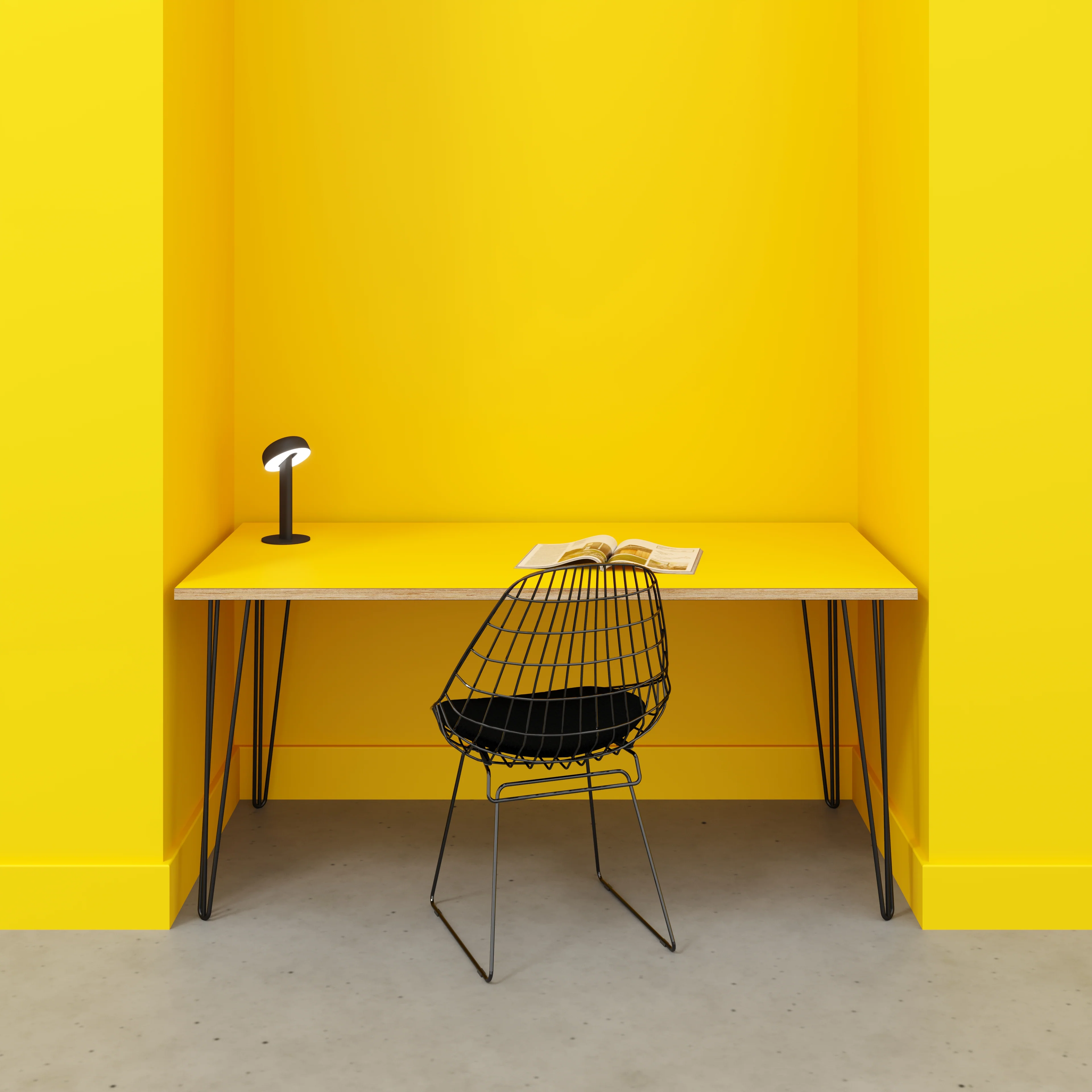 Plywood Desk with Black Hairpin Legs - Formica Chrome Yellow - 1600(w) x 800(d) x 735(h) - Image 2