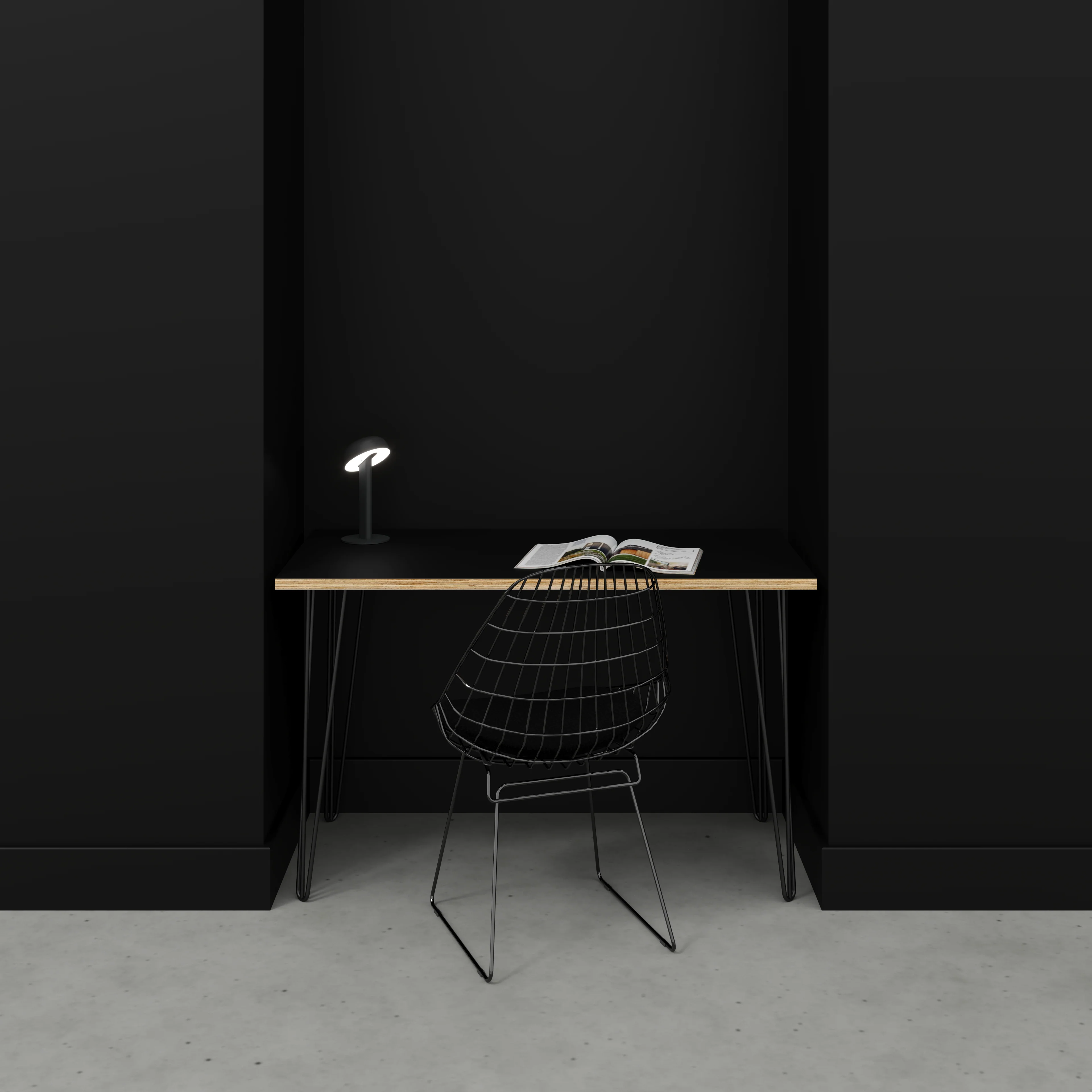 Plywood Desk with Black Hairpin Legs - Formica Diamond Black - 1200(w) x 600(d) x 735(h) - Image 2