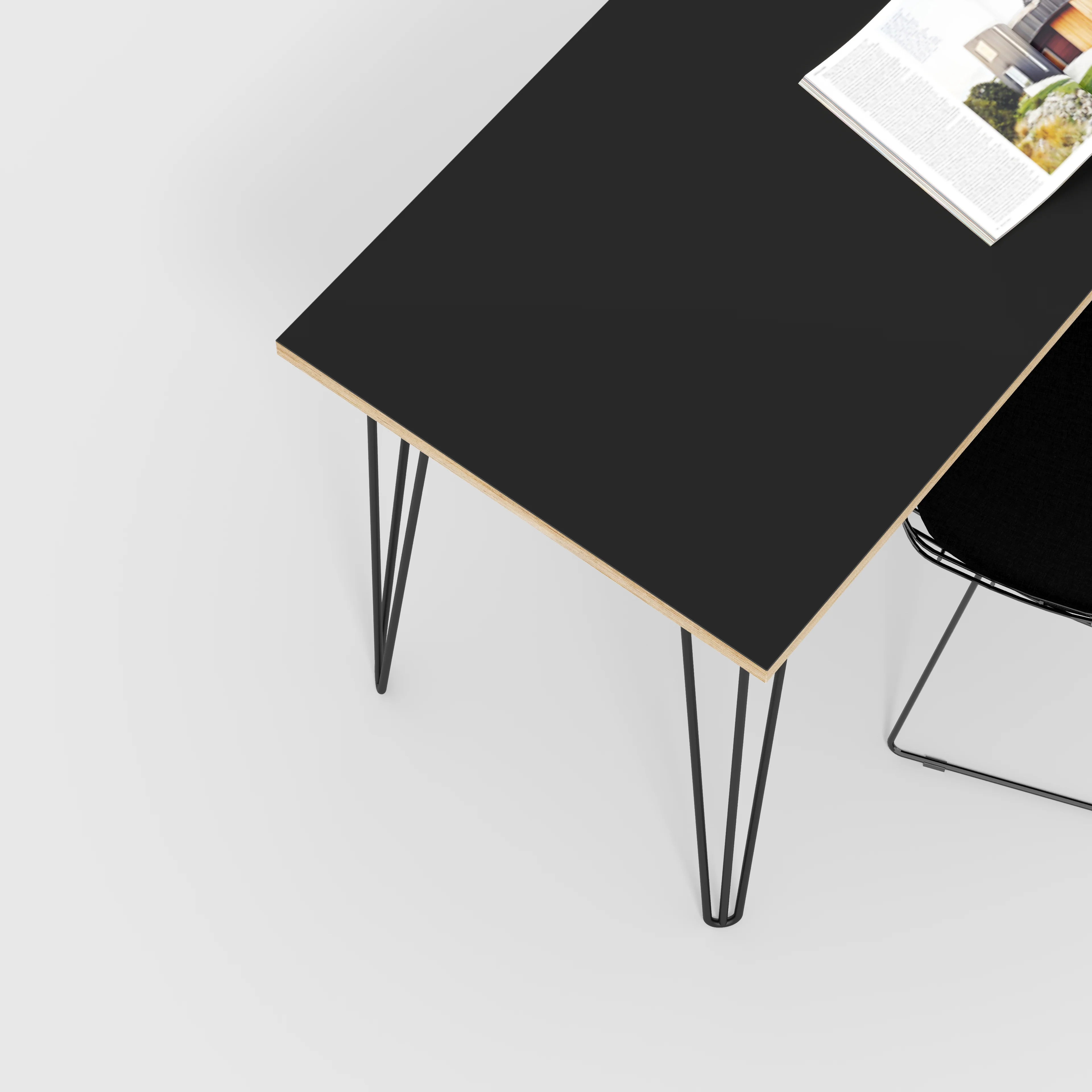 Plywood Desk with Black Hairpin Legs - Formica Diamond Black - 1200(w) x 600(d) x 735(h) - Image 3