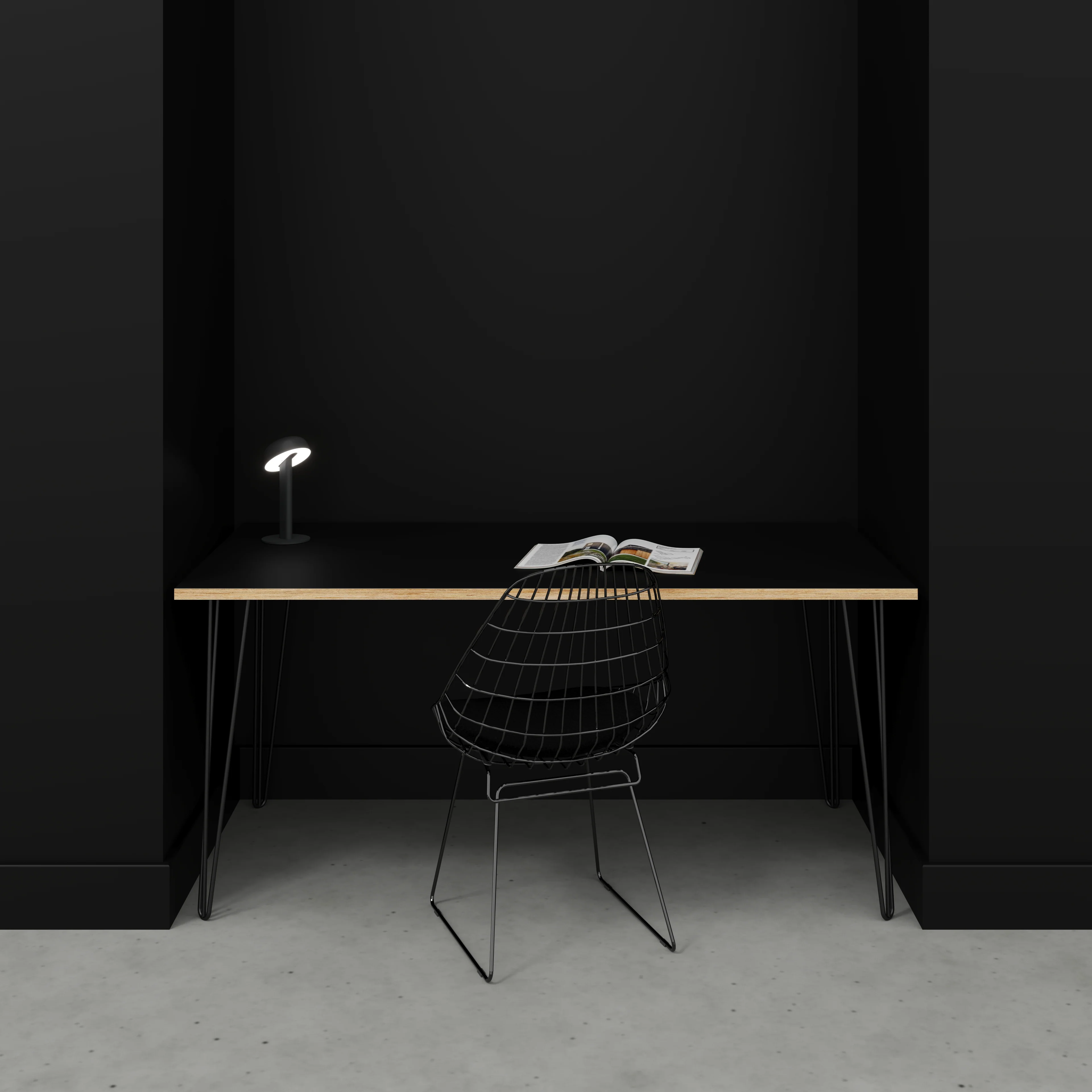 Plywood Desk with Black Hairpin Legs - Formica Diamond Black - 1600(w) x 800(d) x 735(h) - Image 2