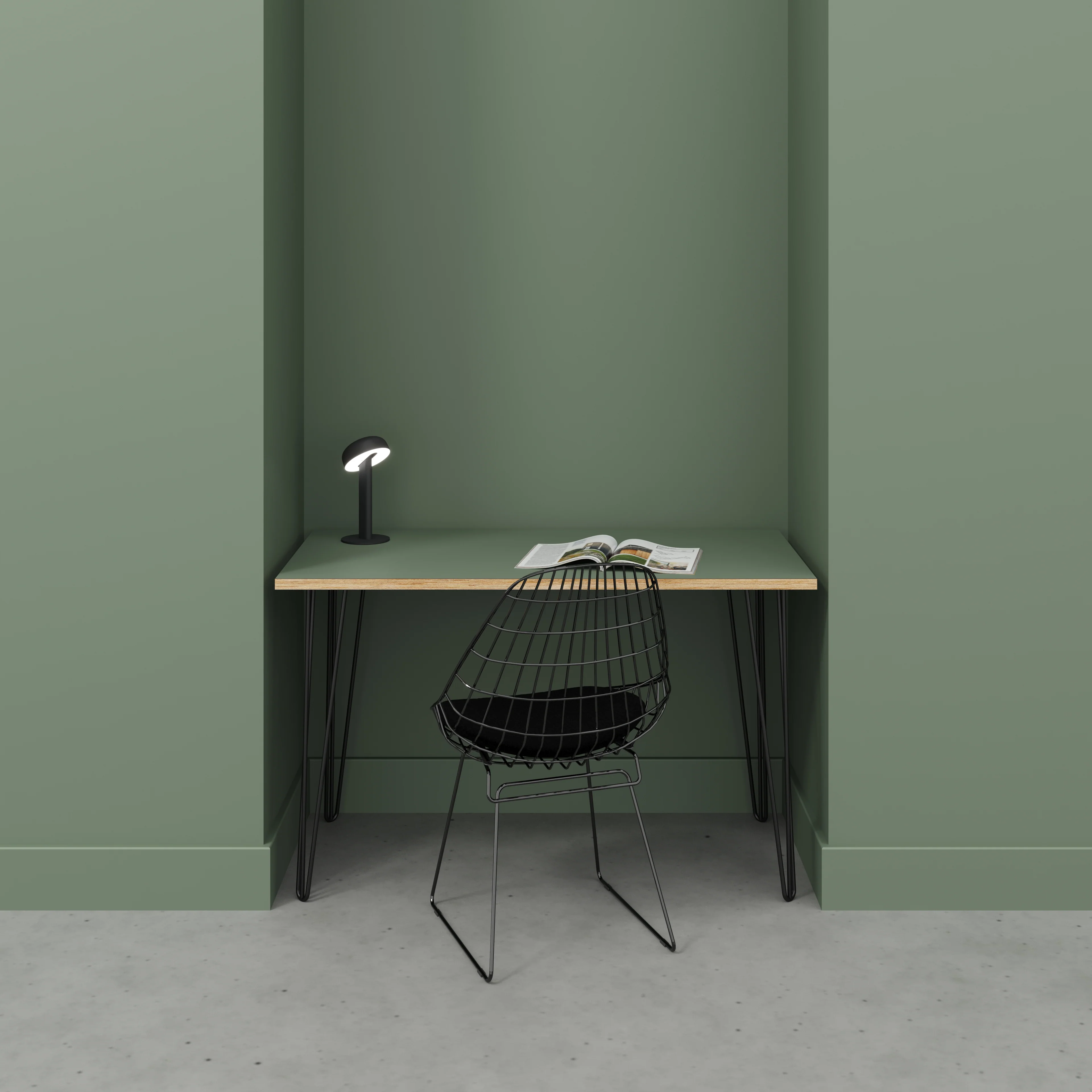 Plywood Desk with Black Hairpin Legs - Formica Green Slate - 1200(w) x 600(d) x 735(h) - Image 2