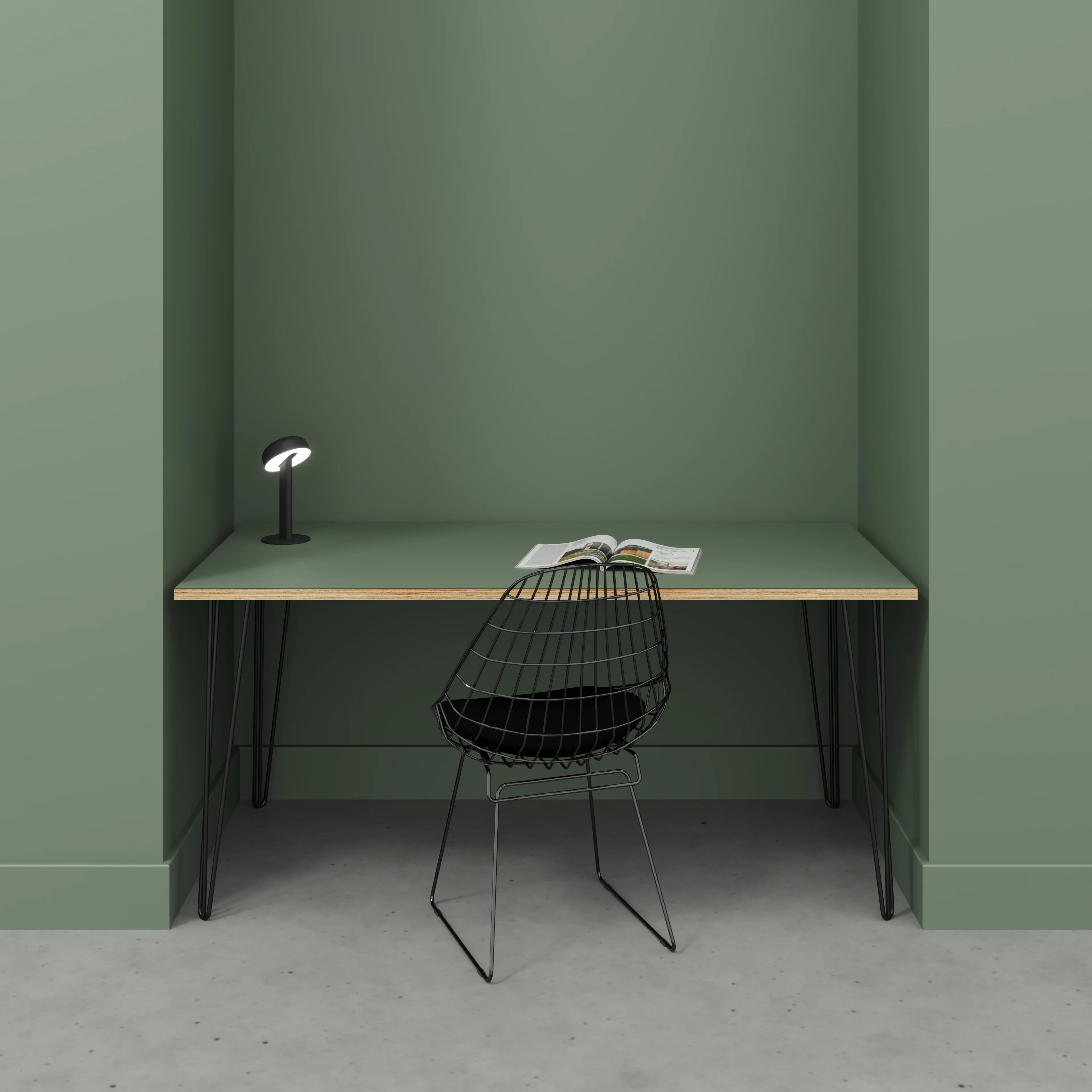 Plywood Desk with Black Hairpin Legs - Formica Green Slate - 1600(w) x 800(d) x 735(h) - Image 2