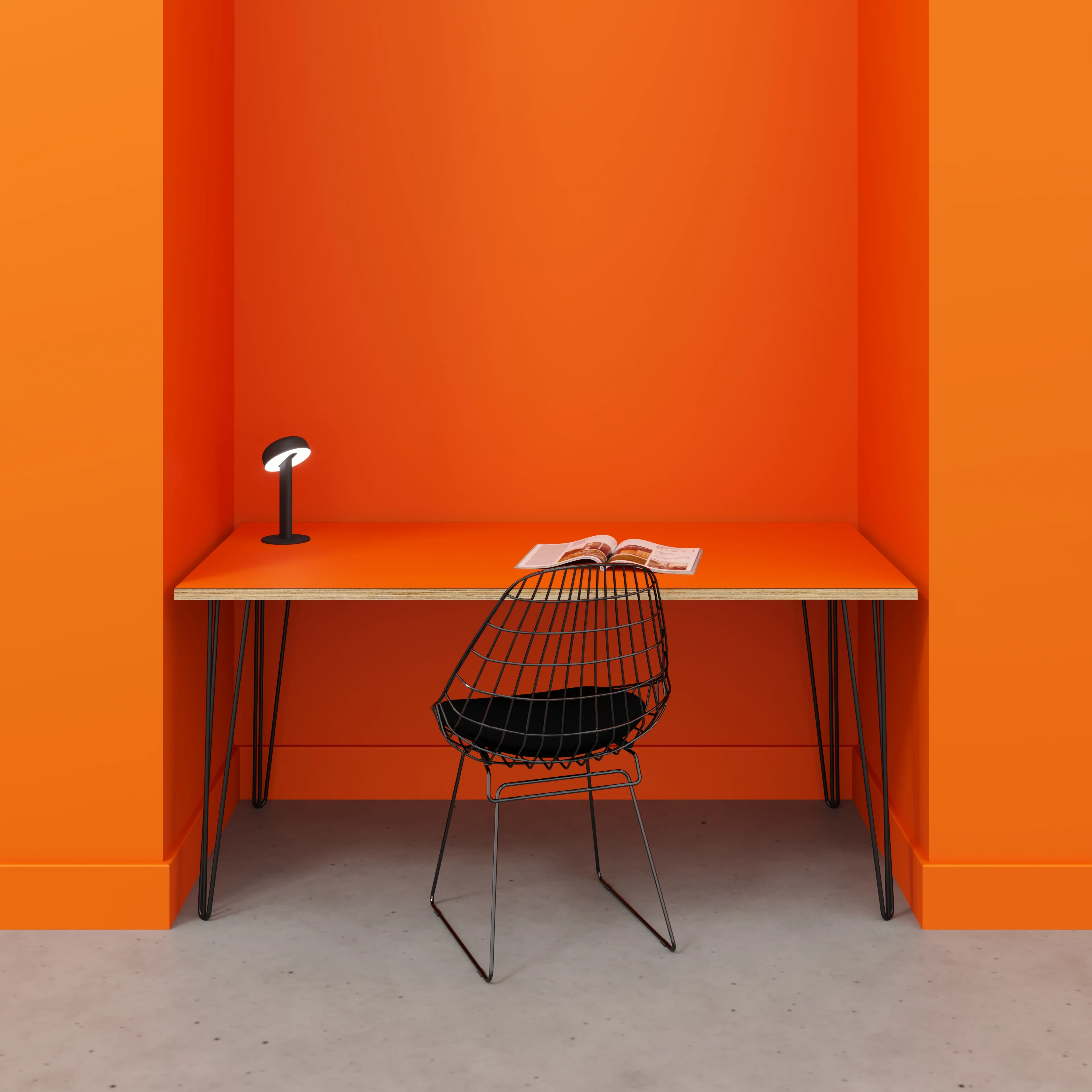 Plywood Desk with Black Hairpin Legs - Formica Levante Orange - 1600(w) x 800(d) x 735(h) - Image 2