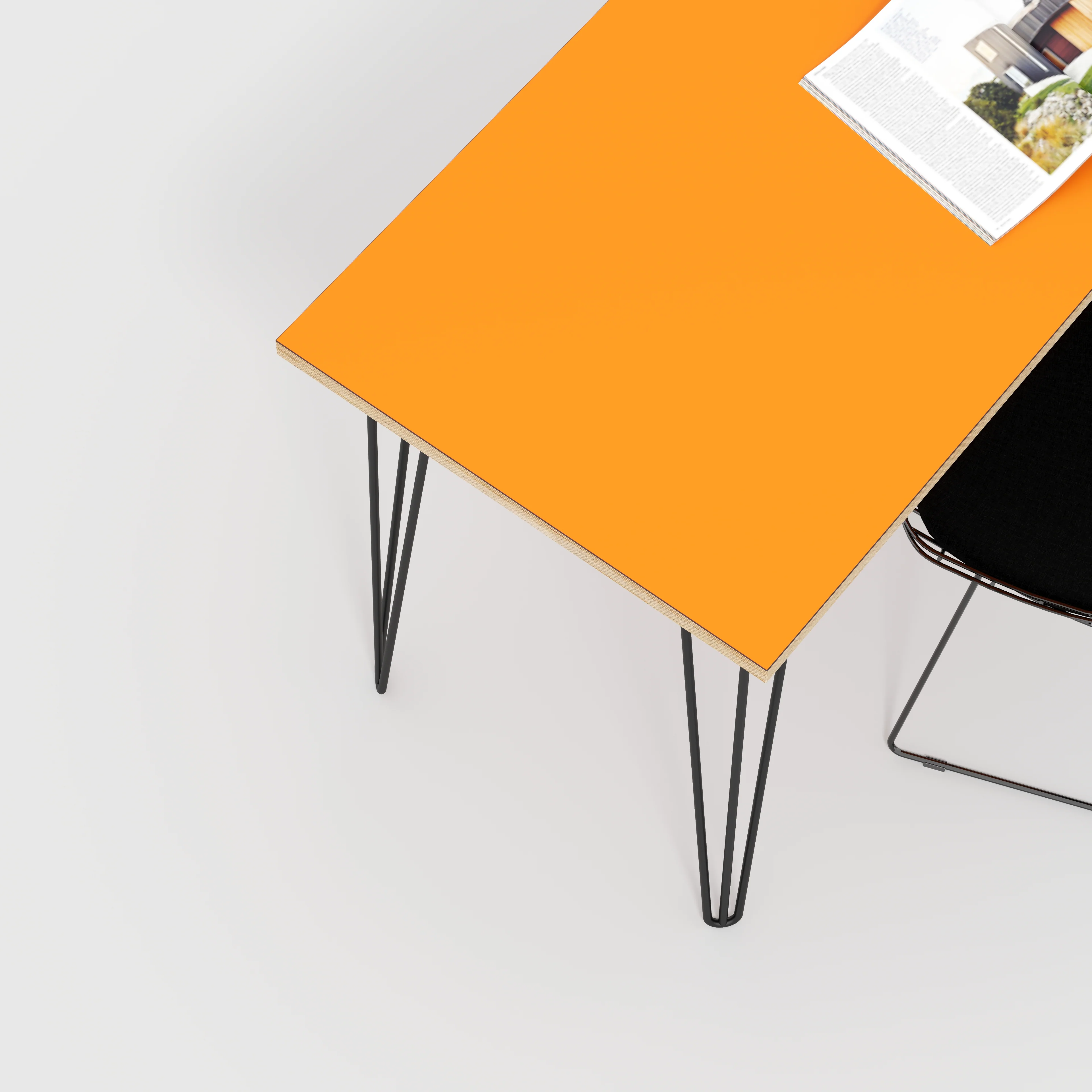 Plywood Desk with Black Hairpin Legs - Formica Levante Orange - 1600(w) x 800(d) x 735(h) - Image 3