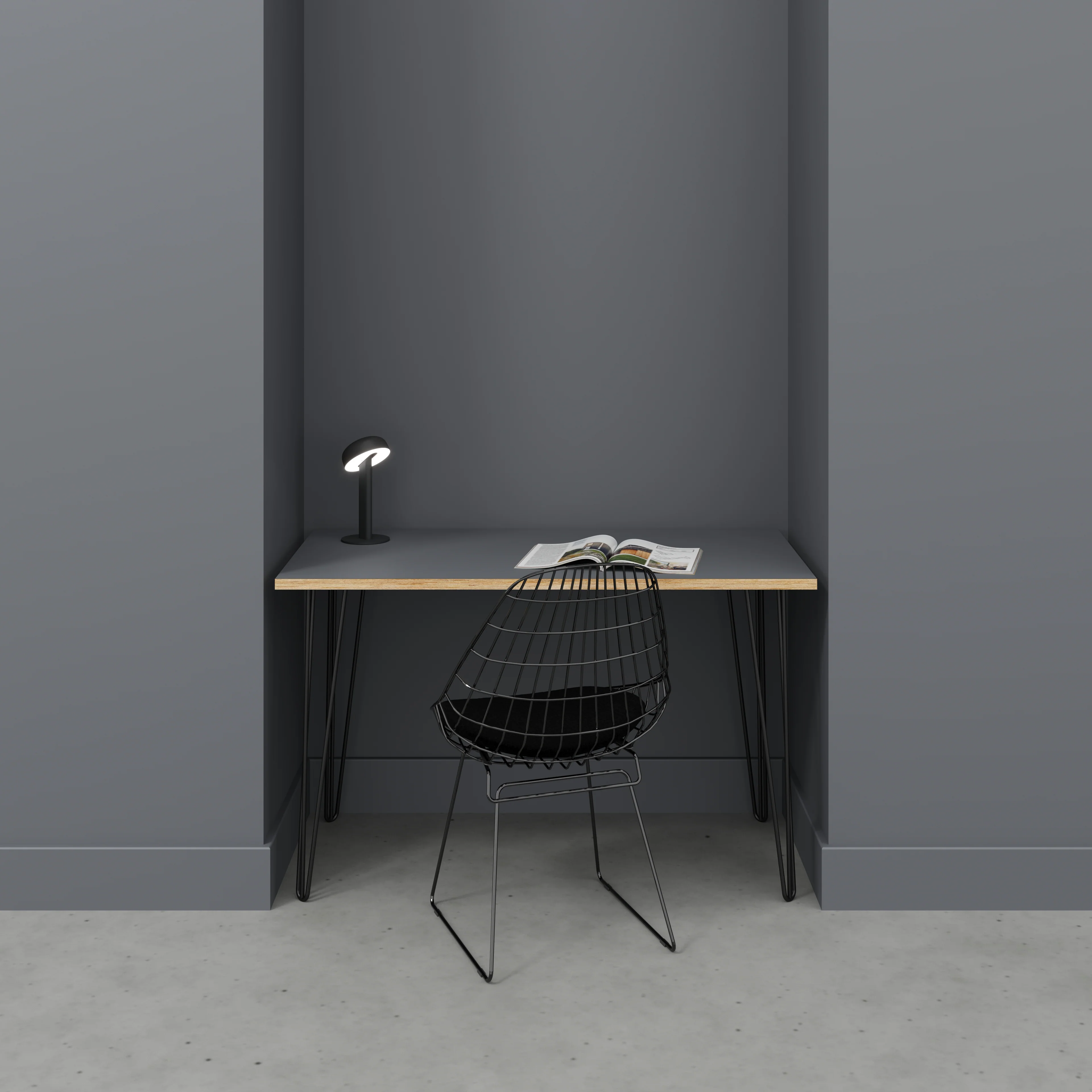 Plywood Desk with Black Hairpin Legs - Formica Tornado Grey - 1200(w) x 600(d) x 735(h) - Image 2