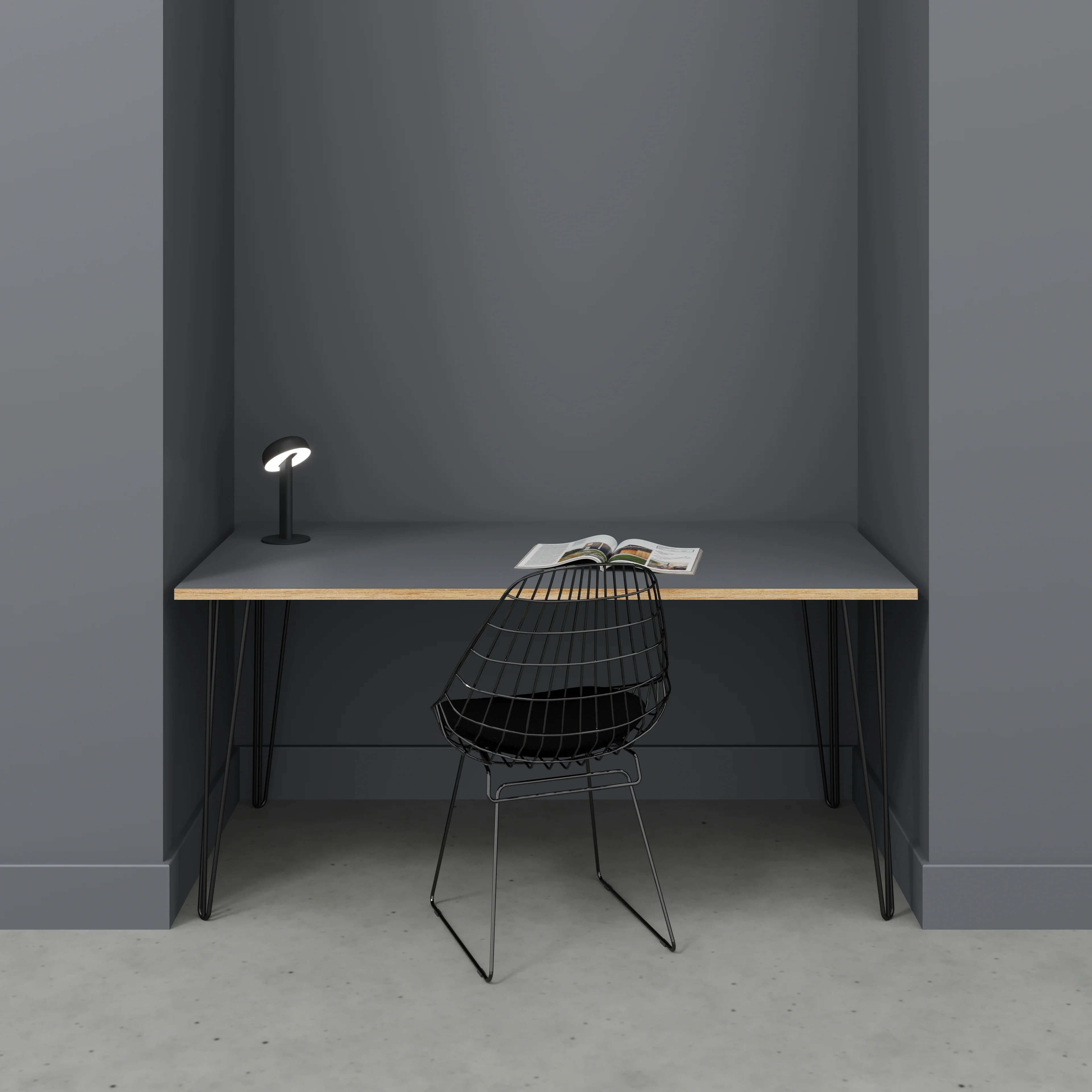 Plywood Desk with Black Hairpin Legs - Formica Tornado Grey - 1600(w) x 800(d) x 735(h) - Image 2