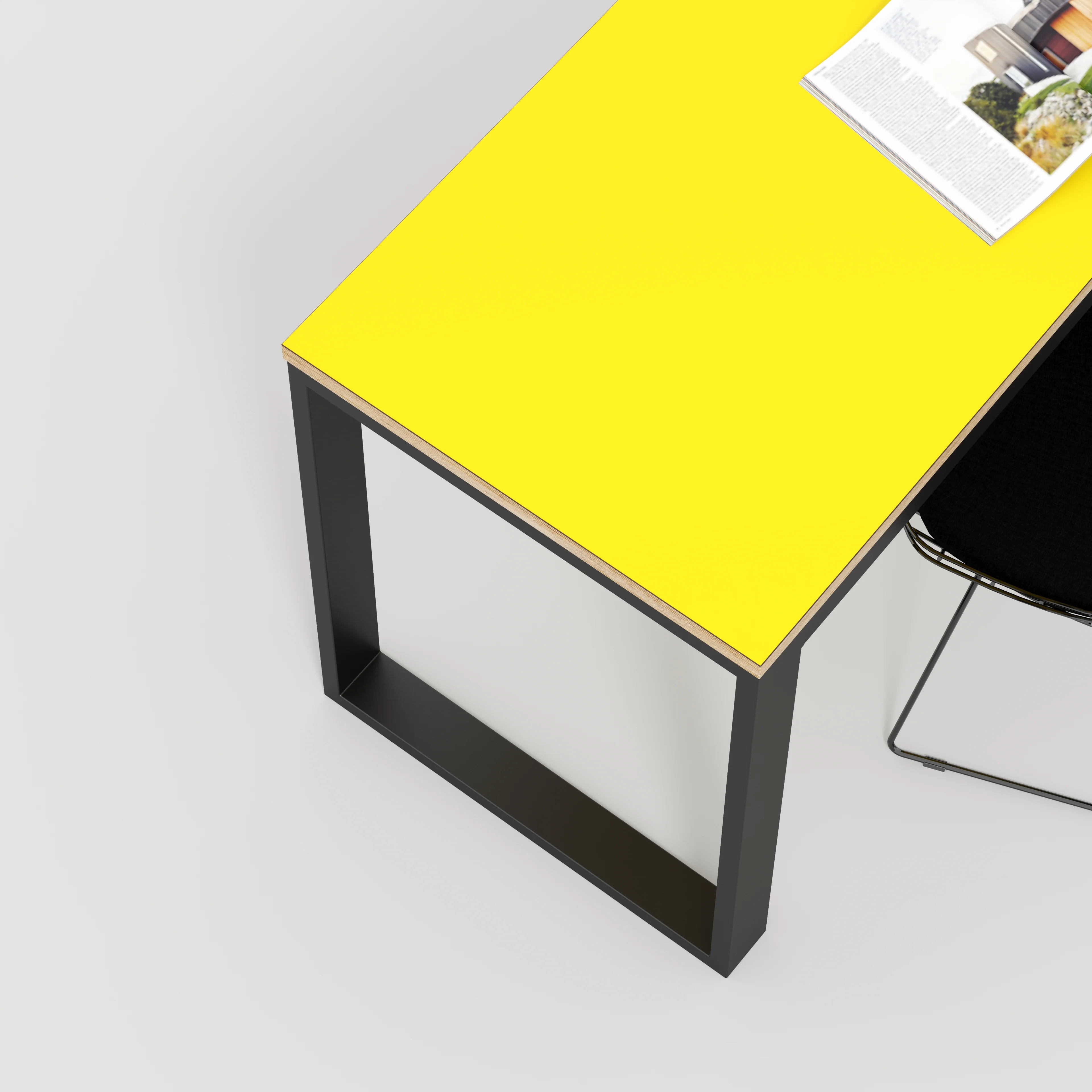 Plywood Desk with Black Industrial Frame - Formica Chrome Yellow - 1500(w) x 585(d) x 735(h) - Image 3