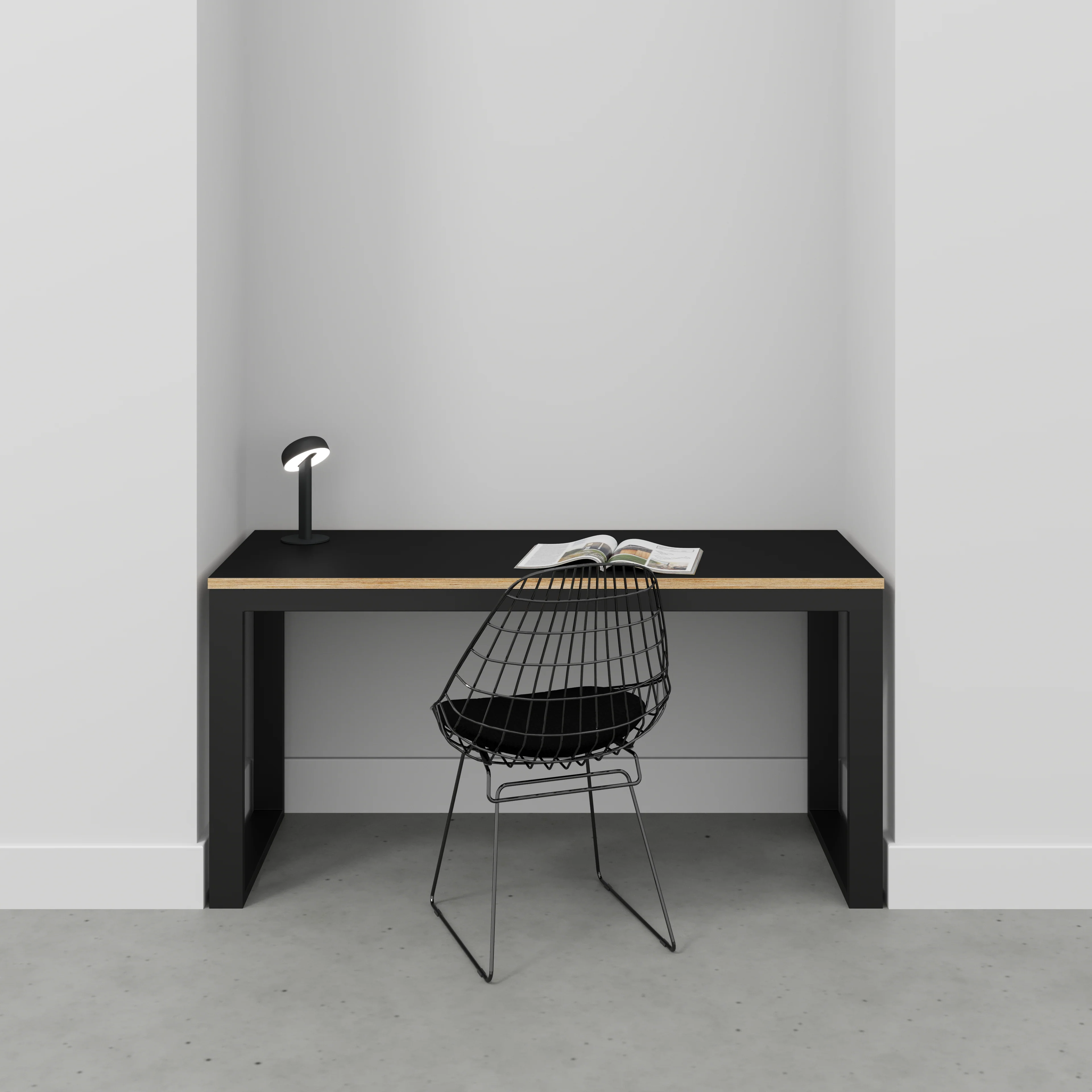Plywood Desk with Black Industrial Frame - Formica Diamond Black - 1500(w) x 585(d) x 735(h) - Image 2