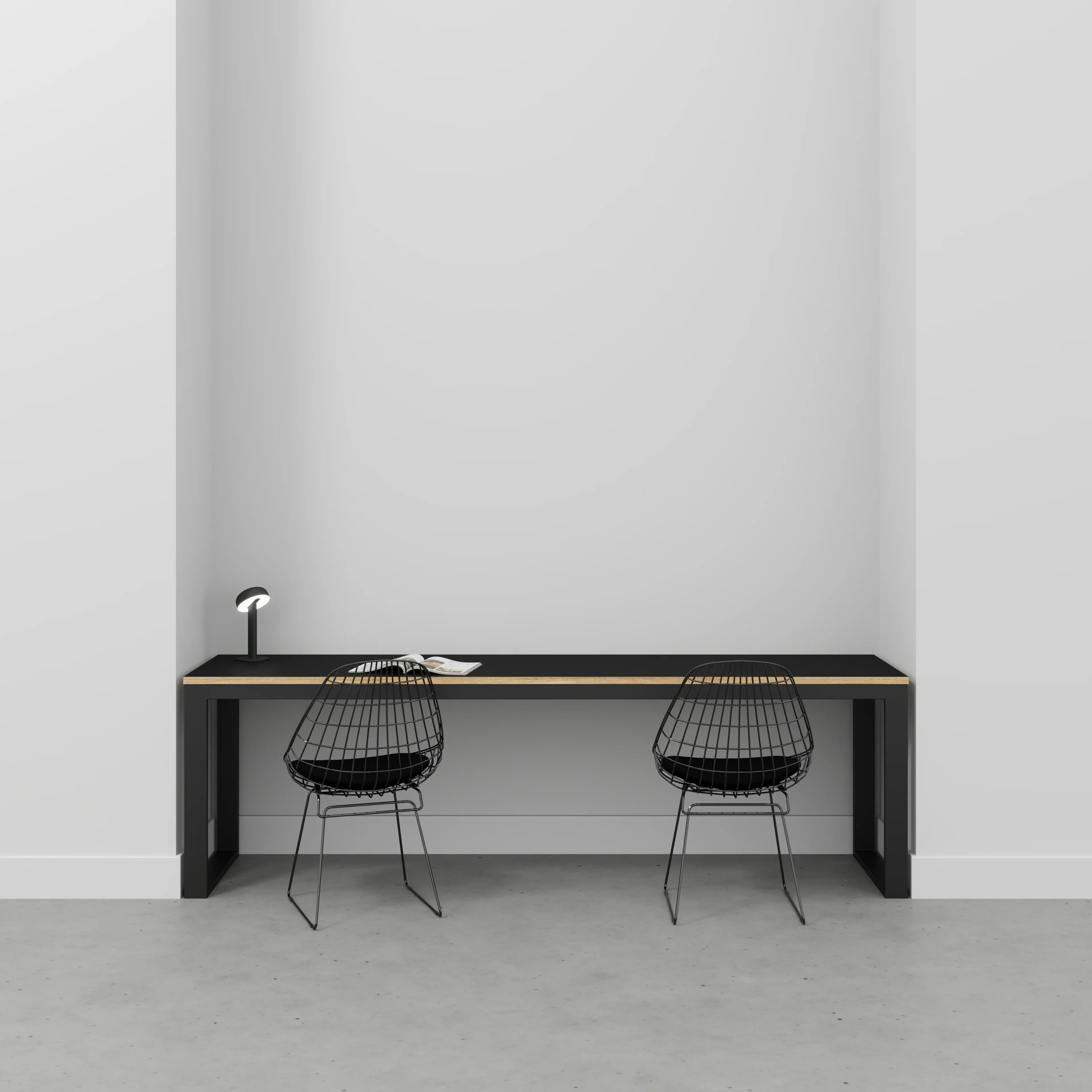 Plywood Desk with Black Industrial Frame - Formica Diamond Black - 2400(w) x 585(d) x 735(h) - Image 2