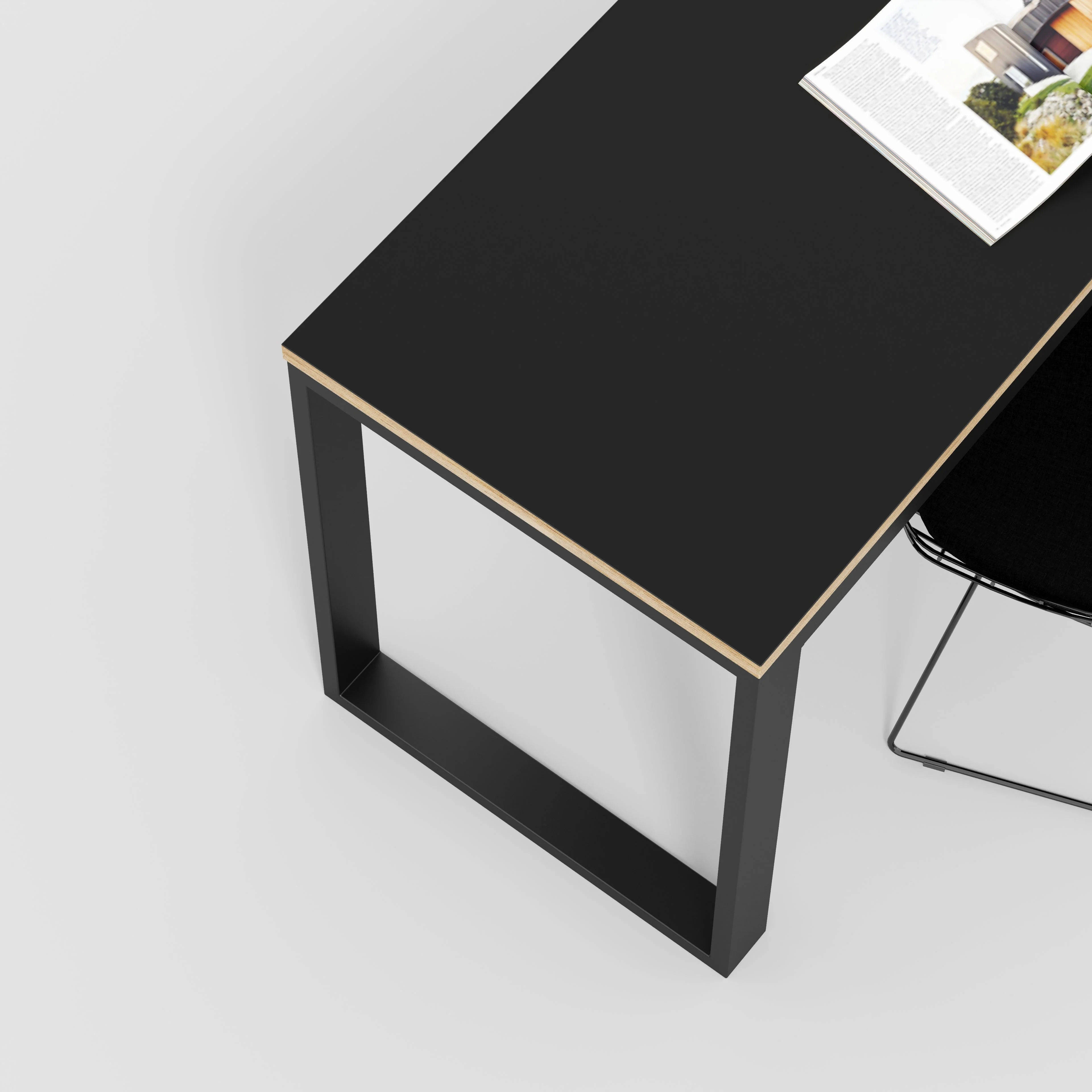 Plywood Desk with Black Industrial Frame - Formica Diamond Black - 2400(w) x 585(d) x 735(h) - Image 3