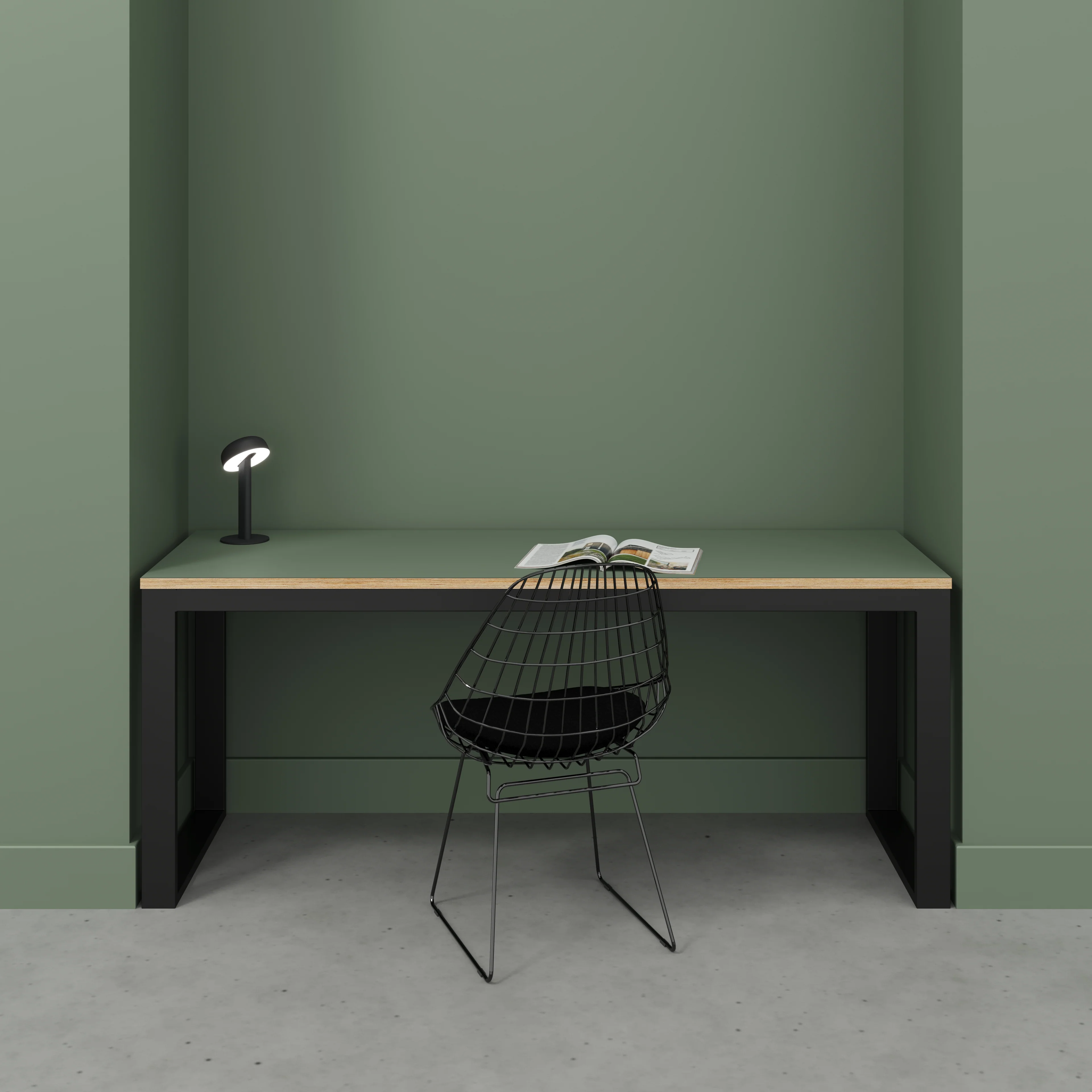 Plywood Desk with Black Industrial Frame - Formica Green Slate - 1800(w) x 585(d) x 735(h) - Image 2