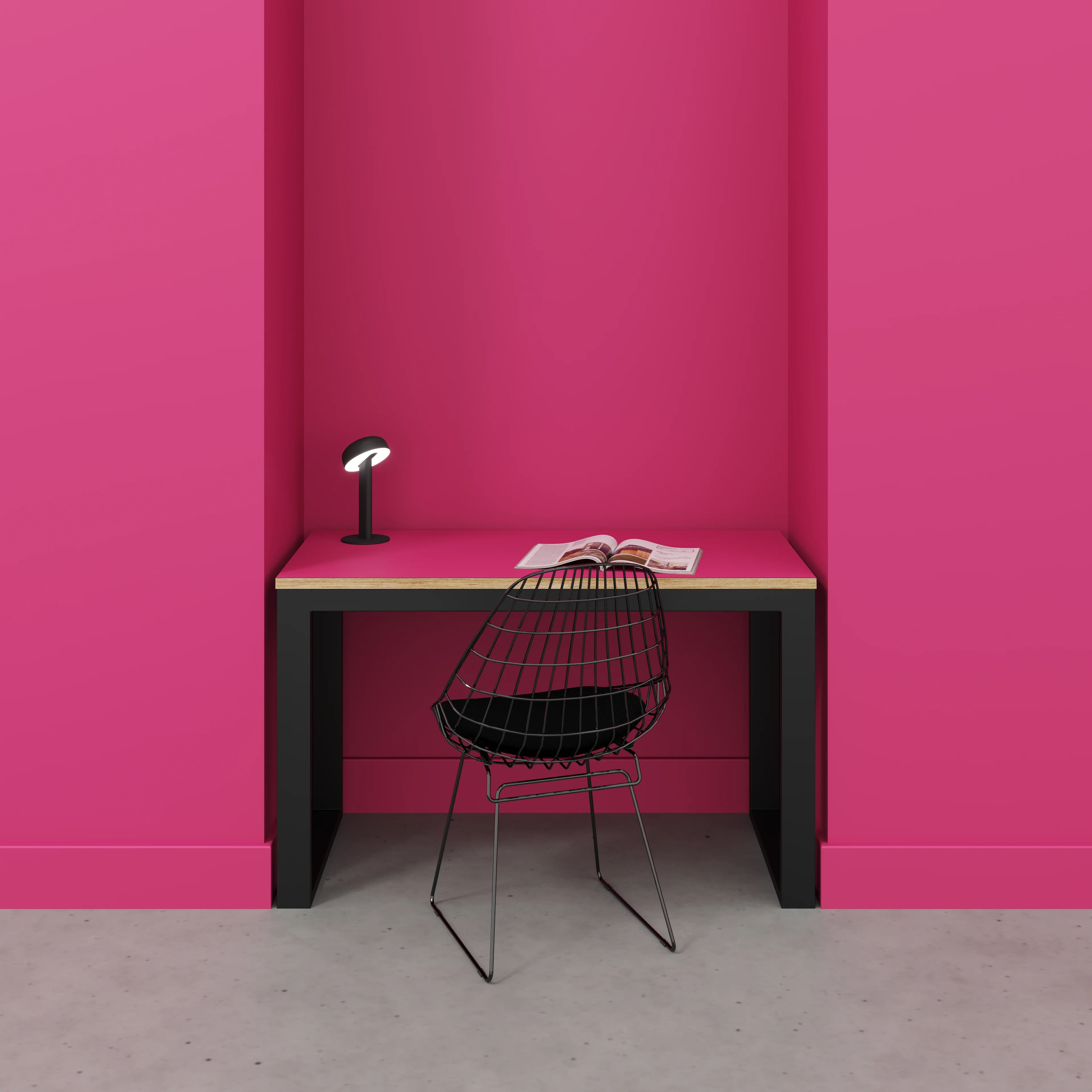 Plywood Desk with Black Industrial Frame - Formica Juicy Pink - 1200(w) x 585(d) x 735(h) - Image 2