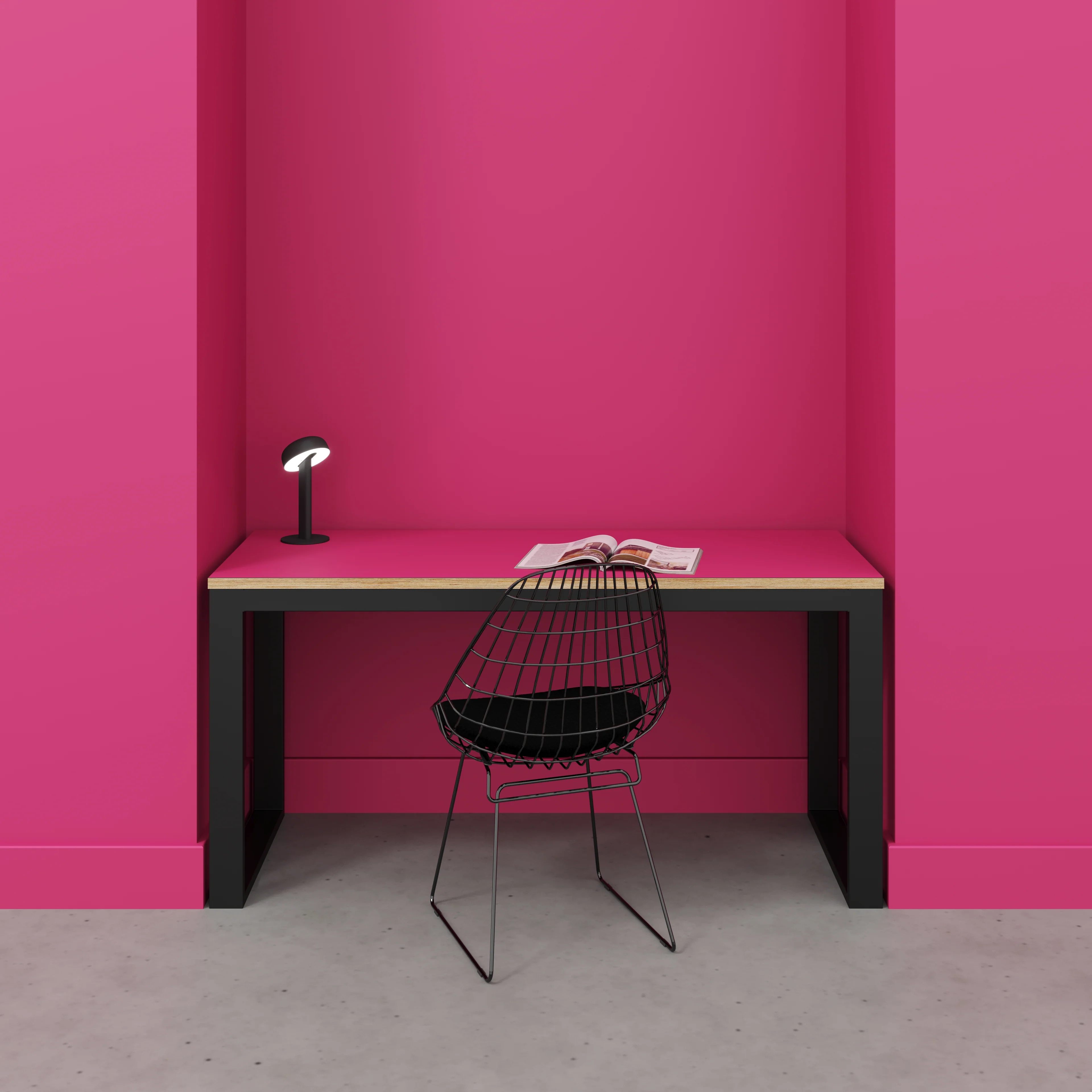 Plywood Desk with Black Industrial Frame - Formica Juicy Pink - 1500(w) x 585(d) x 735(h) - Image 2