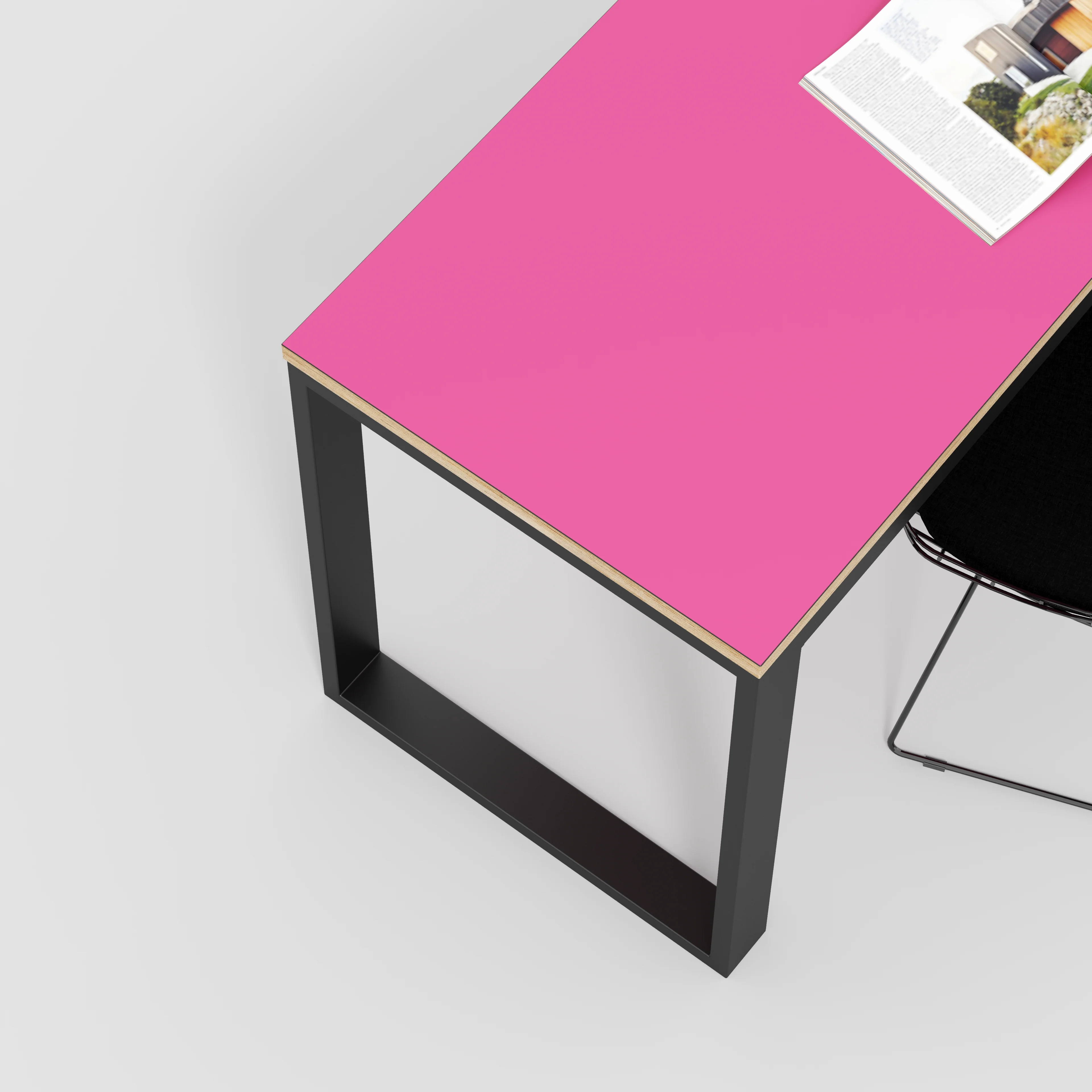 Plywood Desk with Black Industrial Frame - Formica Juicy Pink - 1500(w) x 585(d) x 735(h) - Image 3