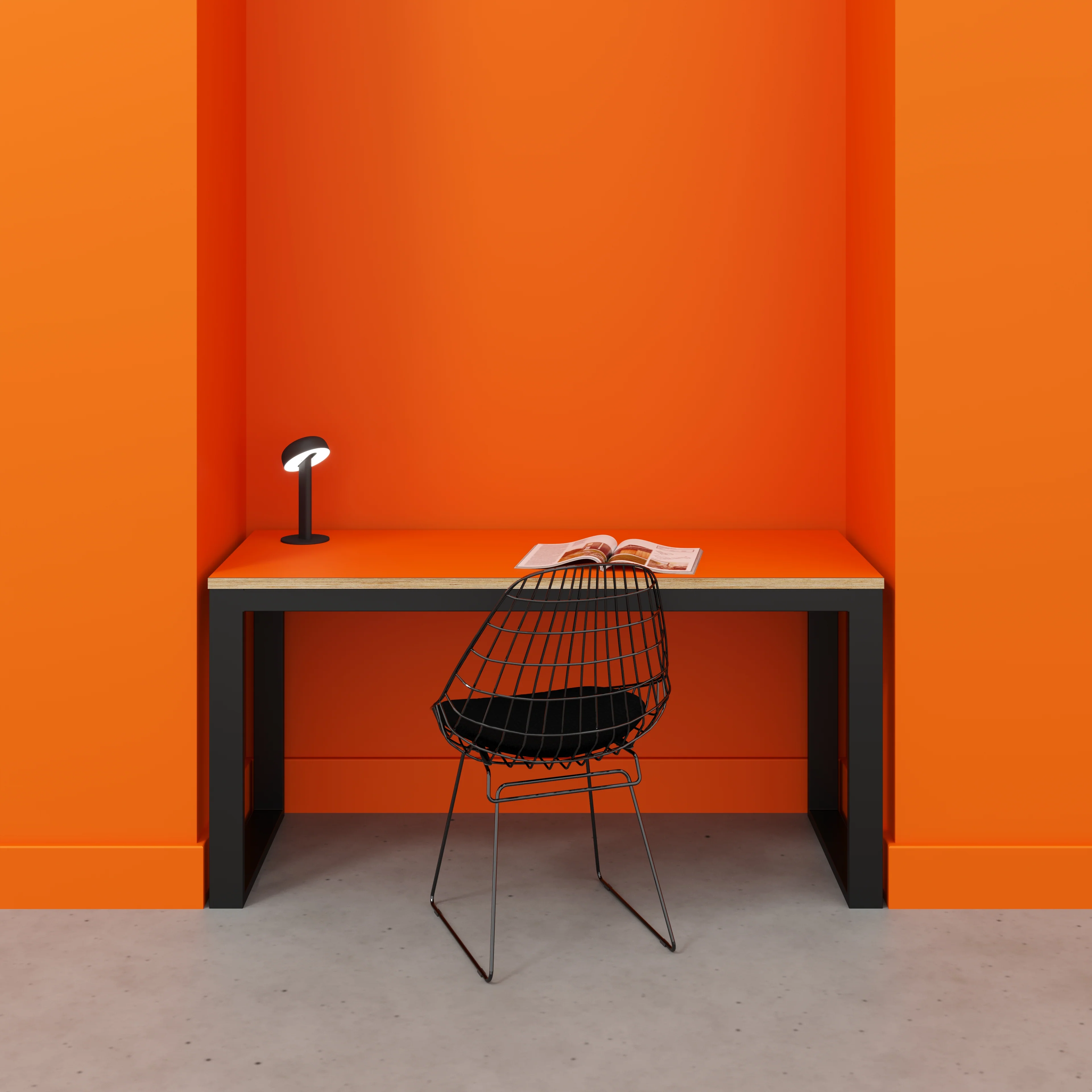 Plywood Desk with Black Industrial Frame - Formica Levante Orange - 1500(w) x 585(d) x 735(h) - Image 2