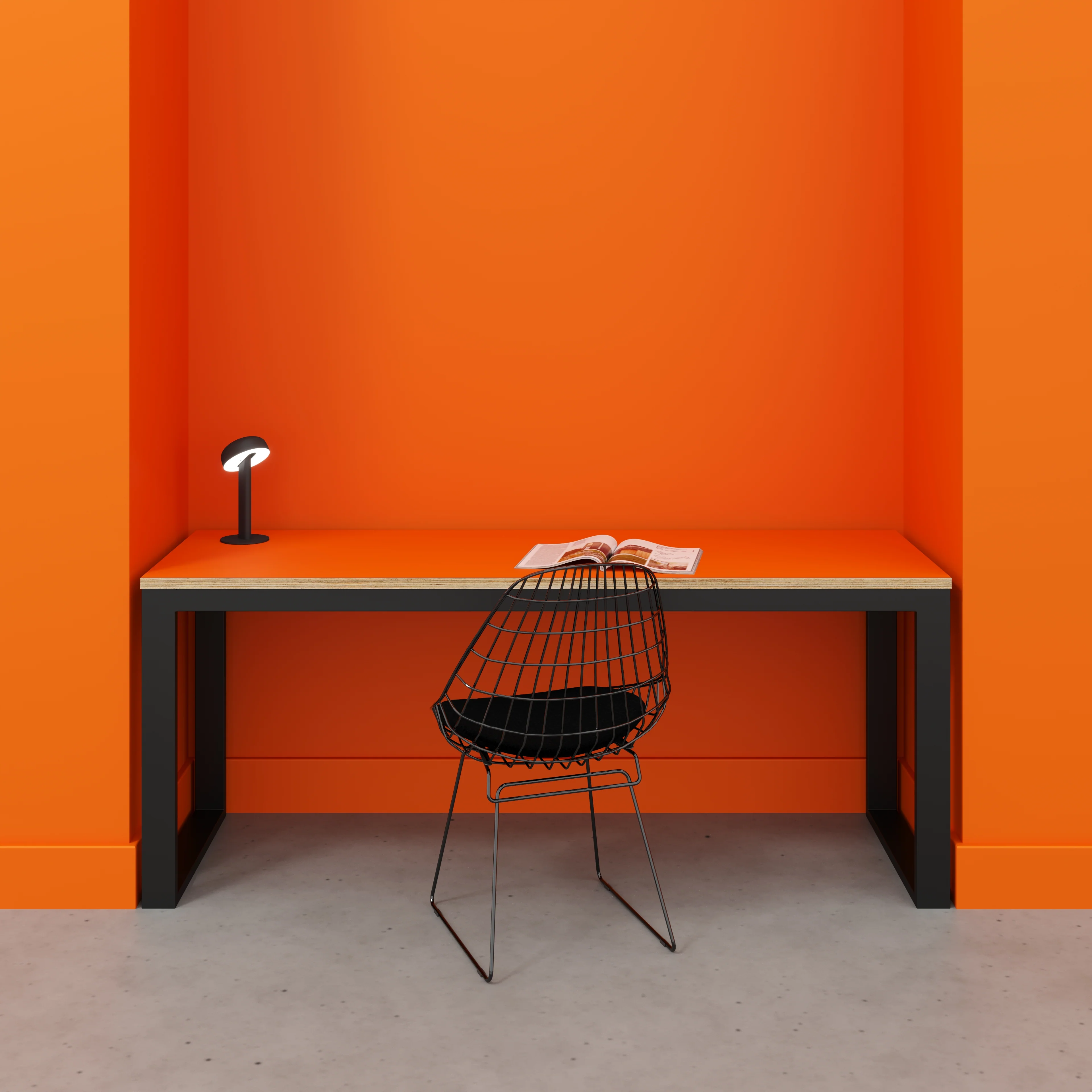 Plywood Desk with Black Industrial Frame - Formica Levante Orange - 1800(w) x 585(d) x 735(h) - Image 2