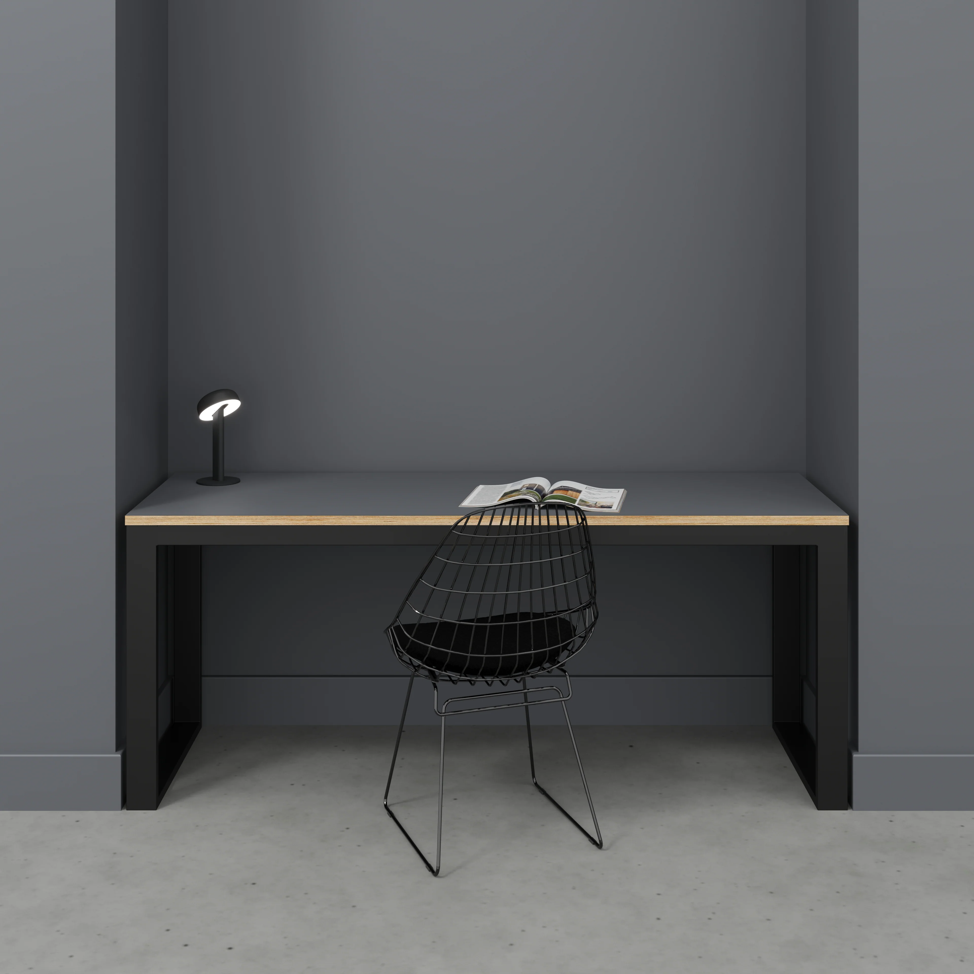 Plywood Desk with Black Industrial Frame - Formica Tornado Grey - 1800(w) x 585(d) x 735(h) - Image 2