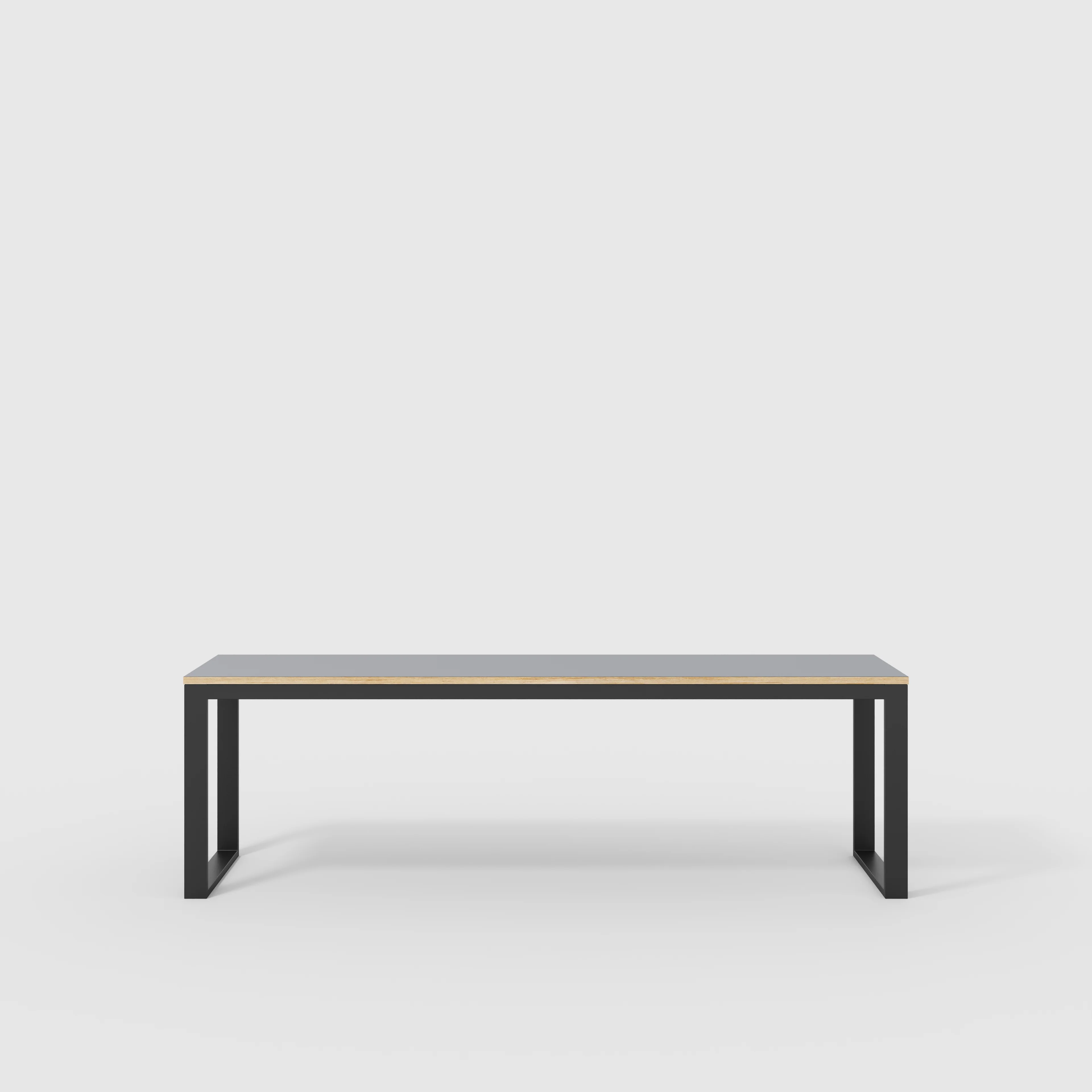 Plywood Desk with Black Industrial Frame - Formica Tornado Grey - 2400(w) x 585(d) x 735(h)