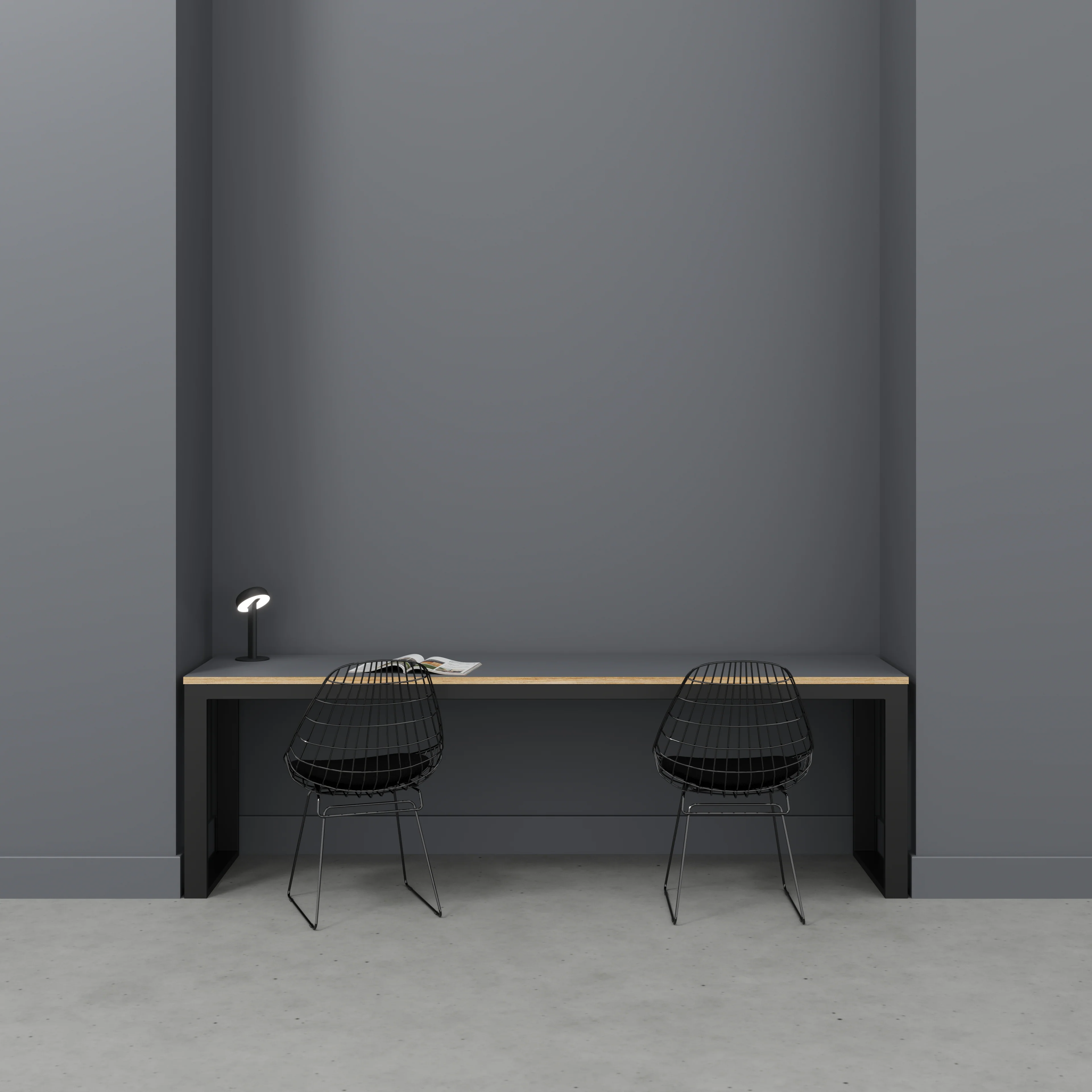 Plywood Desk with Black Industrial Frame - Formica Tornado Grey - 2400(w) x 585(d) x 735(h) - Image 2