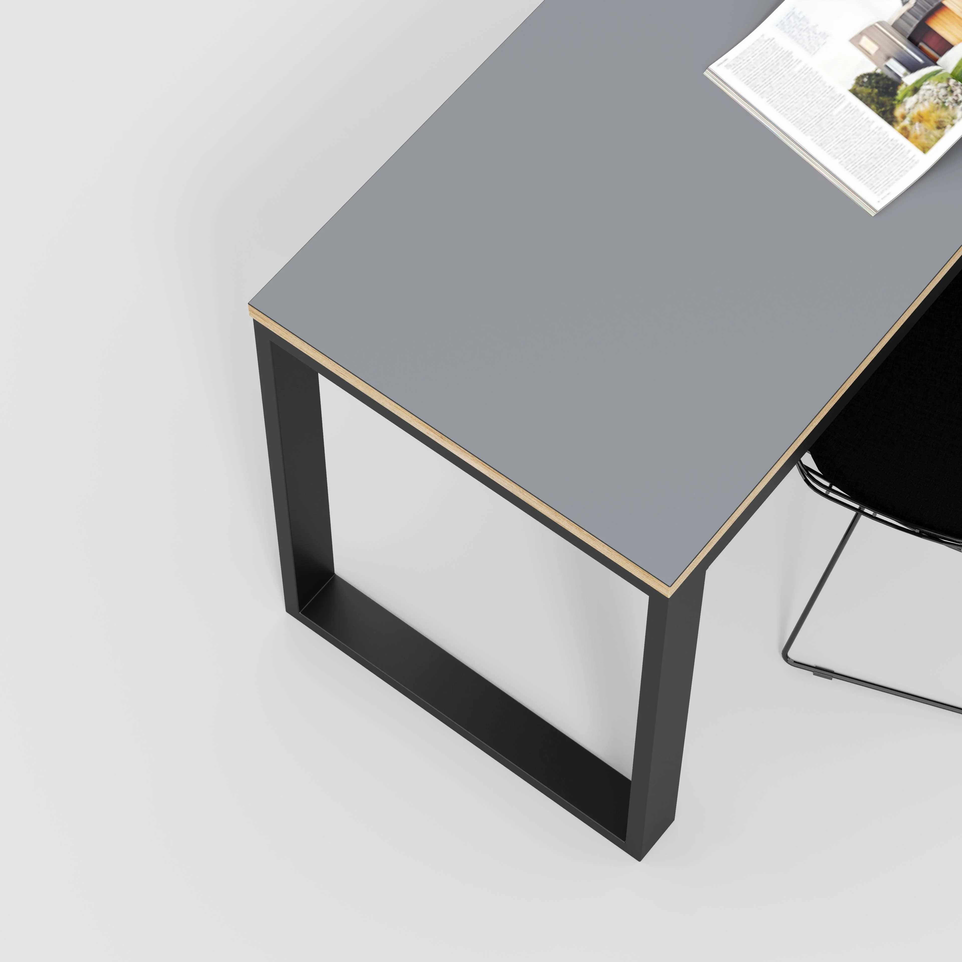 Plywood Desk with Black Industrial Frame - Formica Tornado Grey - 2400(w) x 585(d) x 735(h) - Image 3