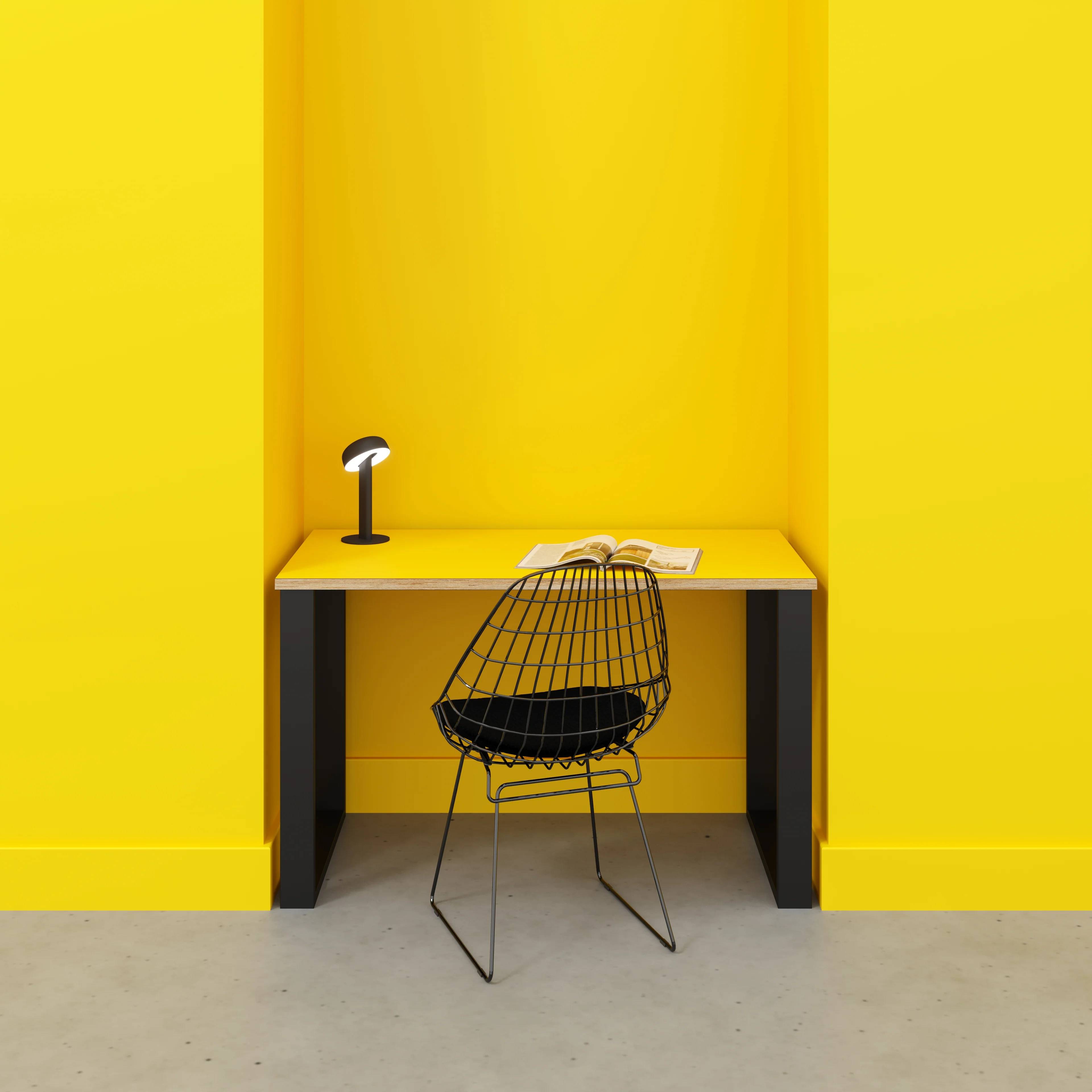 Plywood Desk with Black Industrial Legs - Formica Chrome Yellow - 1200(w) x 600(d) x 735(h) - Image 2