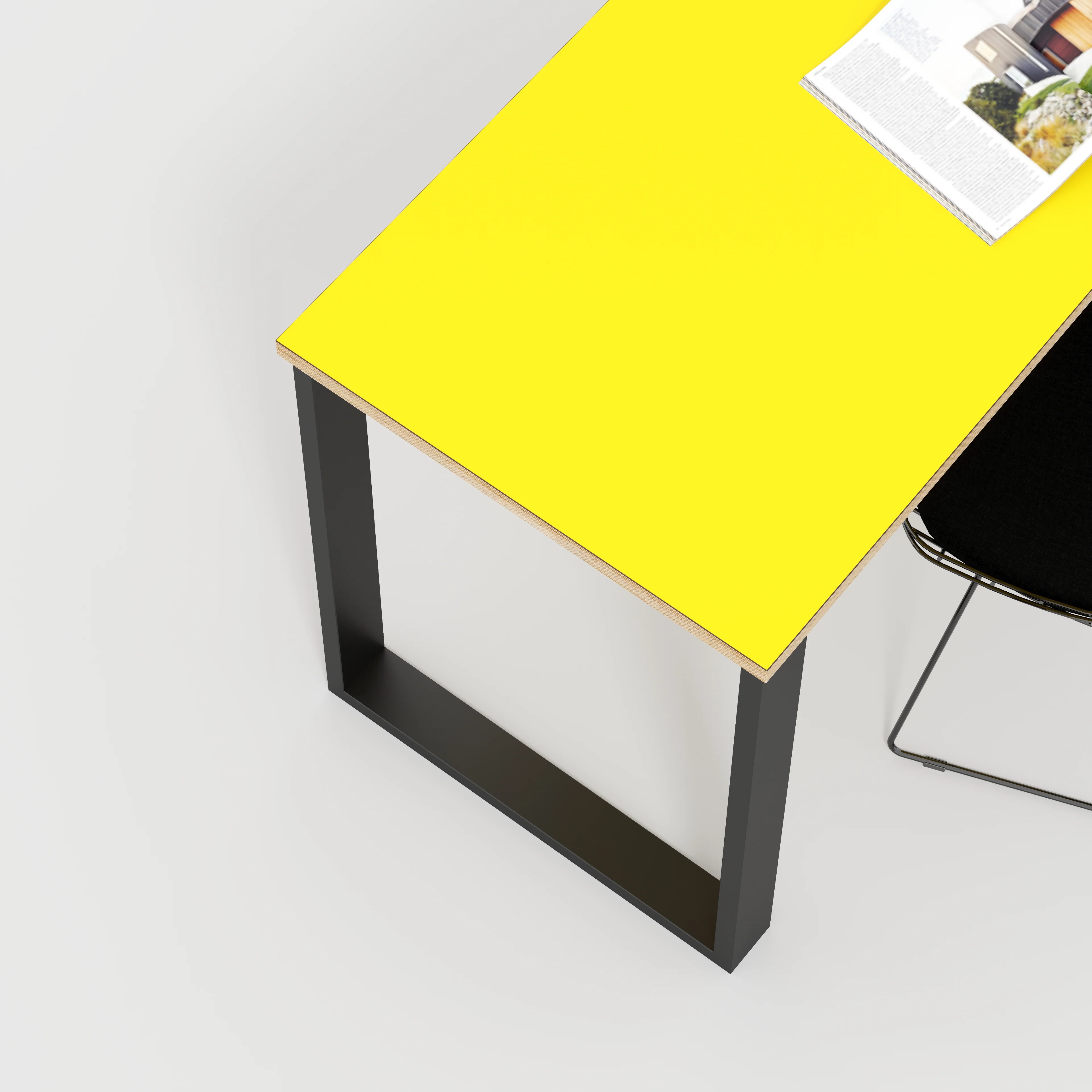 Plywood Desk with Black Industrial Legs - Formica Chrome Yellow - 1200(w) x 600(d) x 735(h) - Image 3