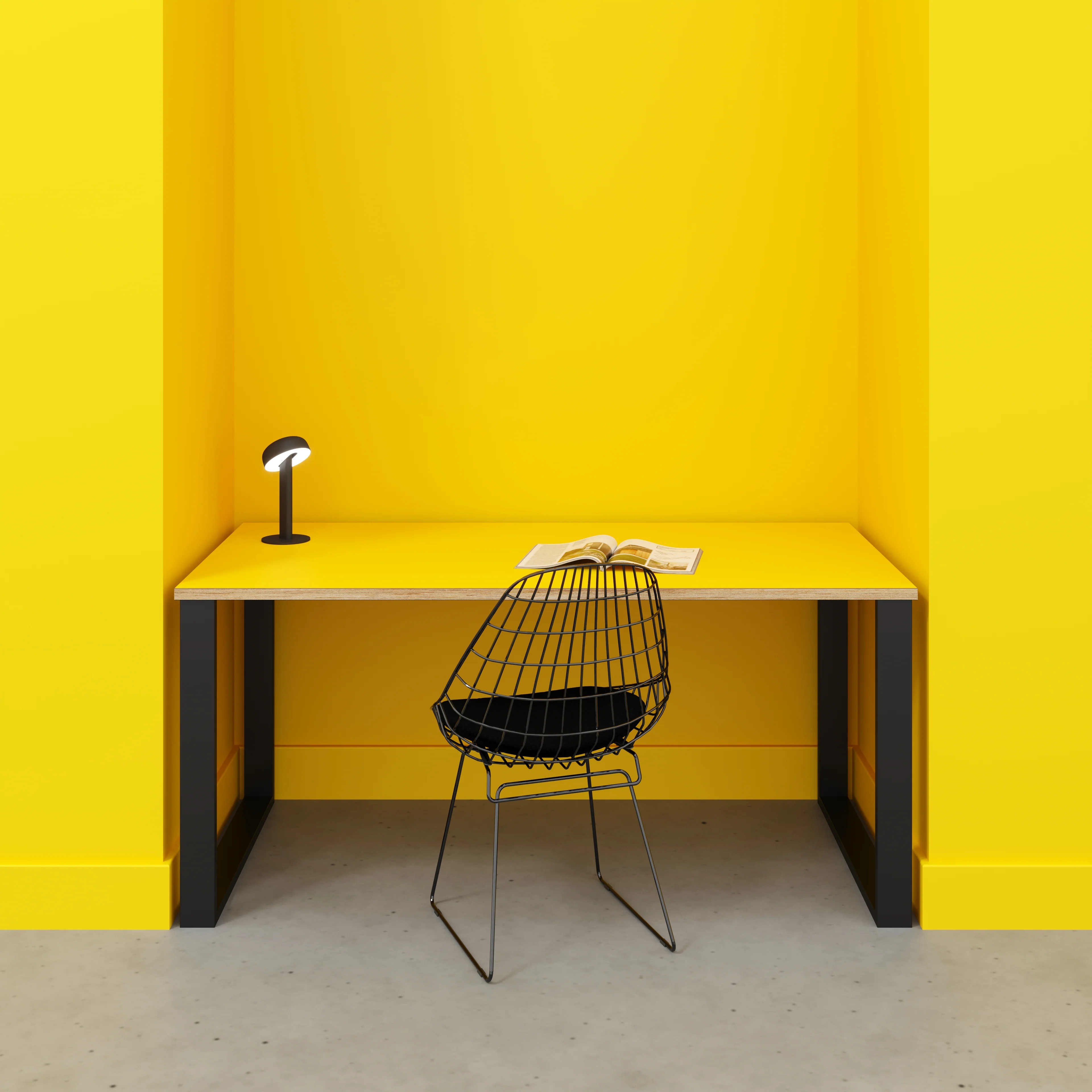 Plywood Desk with Black Industrial Legs - Formica Chrome Yellow - 1600(w) x 800(d) x 735(h) - Image 2