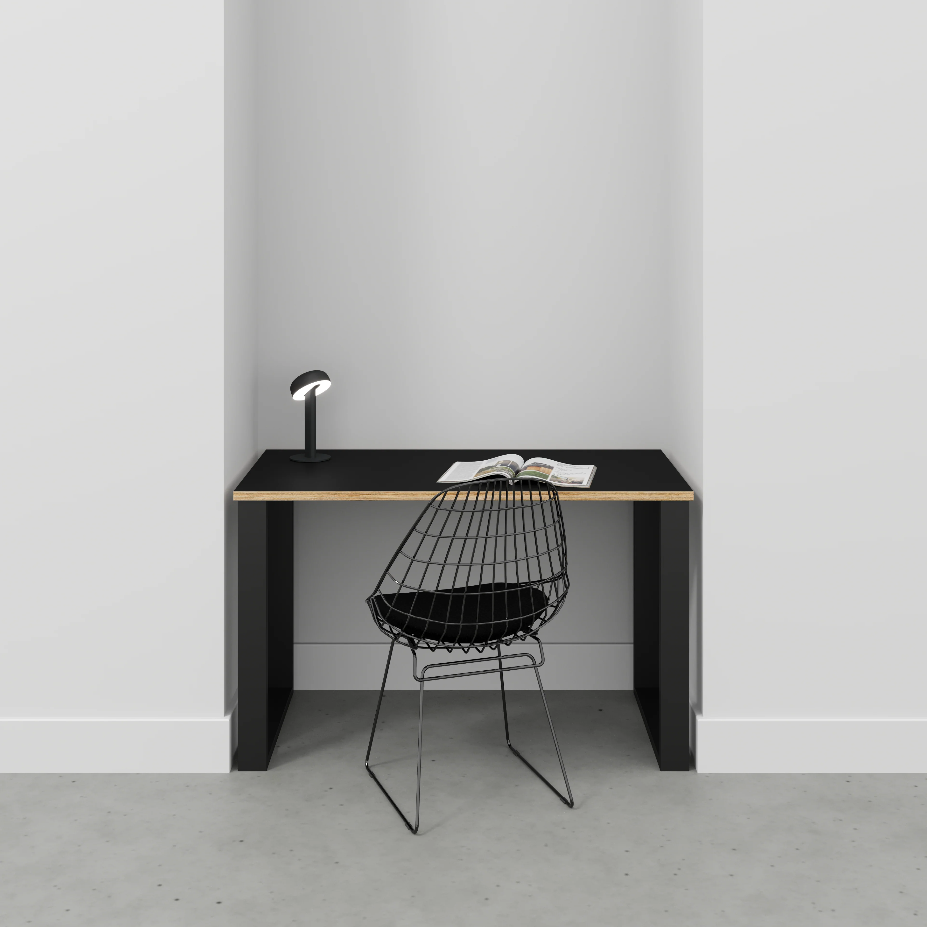 Plywood Desk with Black Industrial Legs - Formica Diamond Black - 1200(w) x 600(d) x 735(h) - Image 2