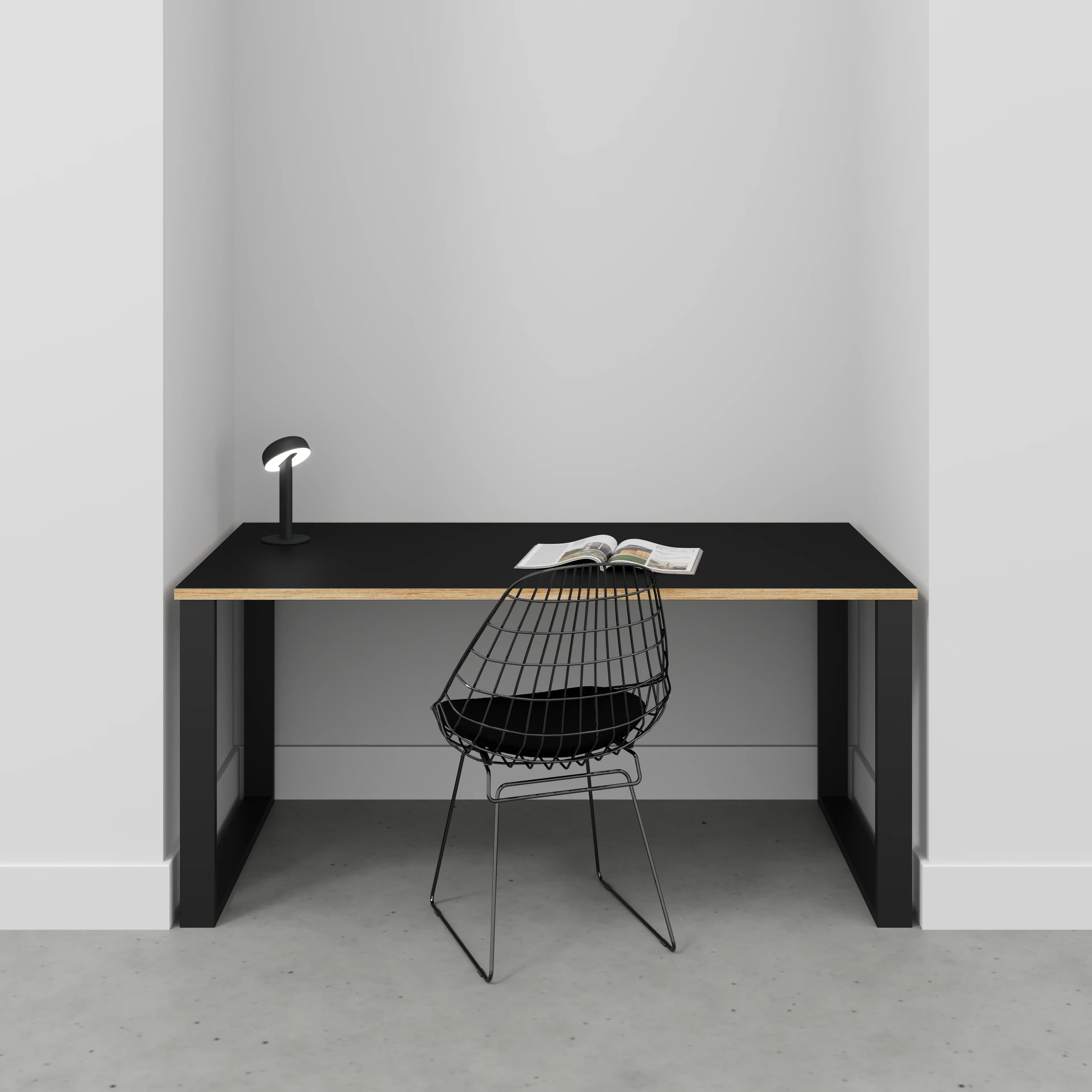 Plywood Desk with Black Industrial Legs - Formica Diamond Black - 1600(w) x 800(d) x 735(h) - Image 2