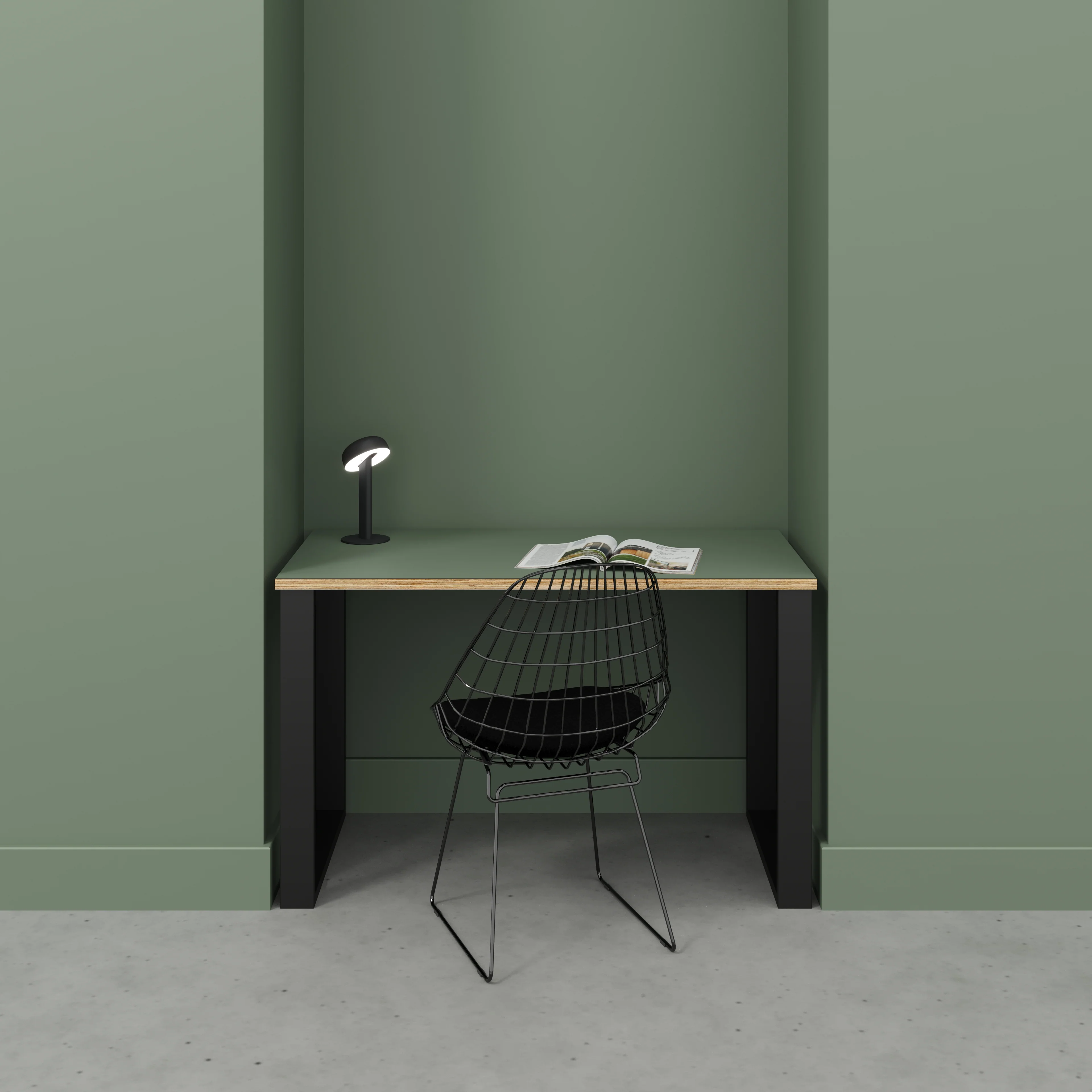 Plywood Desk with Black Industrial Legs - Formica Green Slate - 1200(w) x 600(d) x 735(h) - Image 2