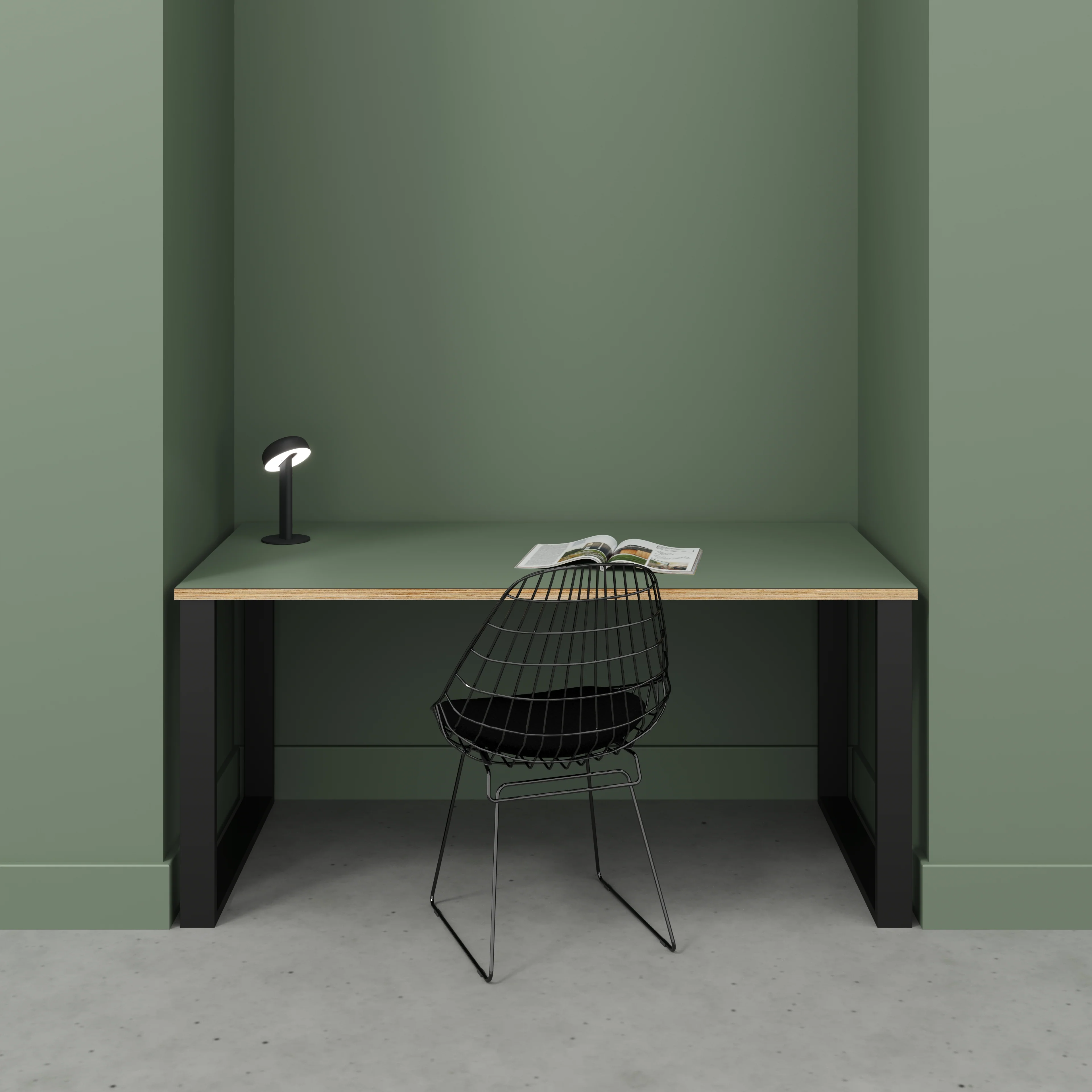 Plywood Desk with Black Industrial Legs - Formica Green Slate - 1600(w) x 800(d) x 735(h) - Image 2