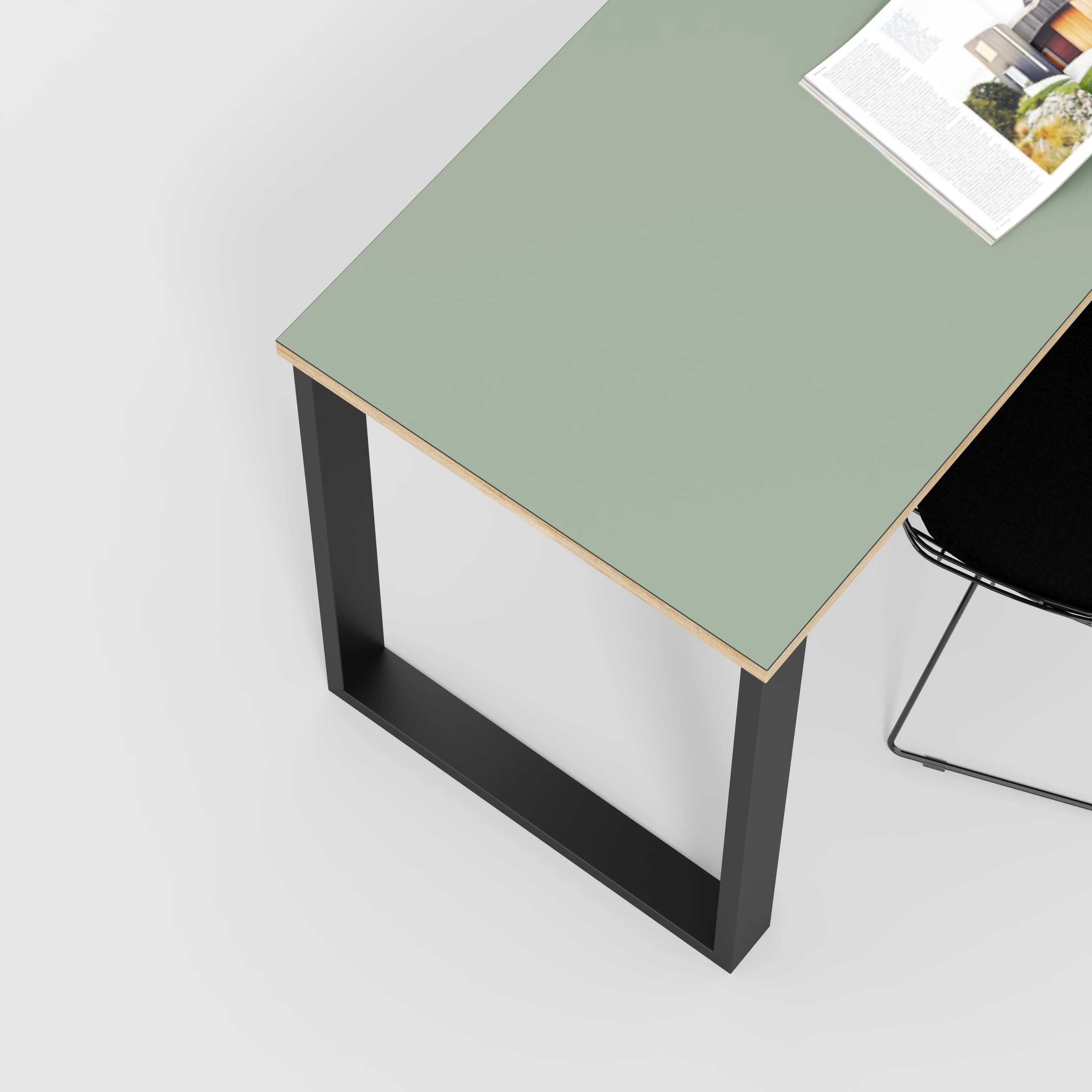 Plywood Desk with Black Industrial Legs - Formica Green Slate - 1600(w) x 800(d) x 735(h) - Image 3