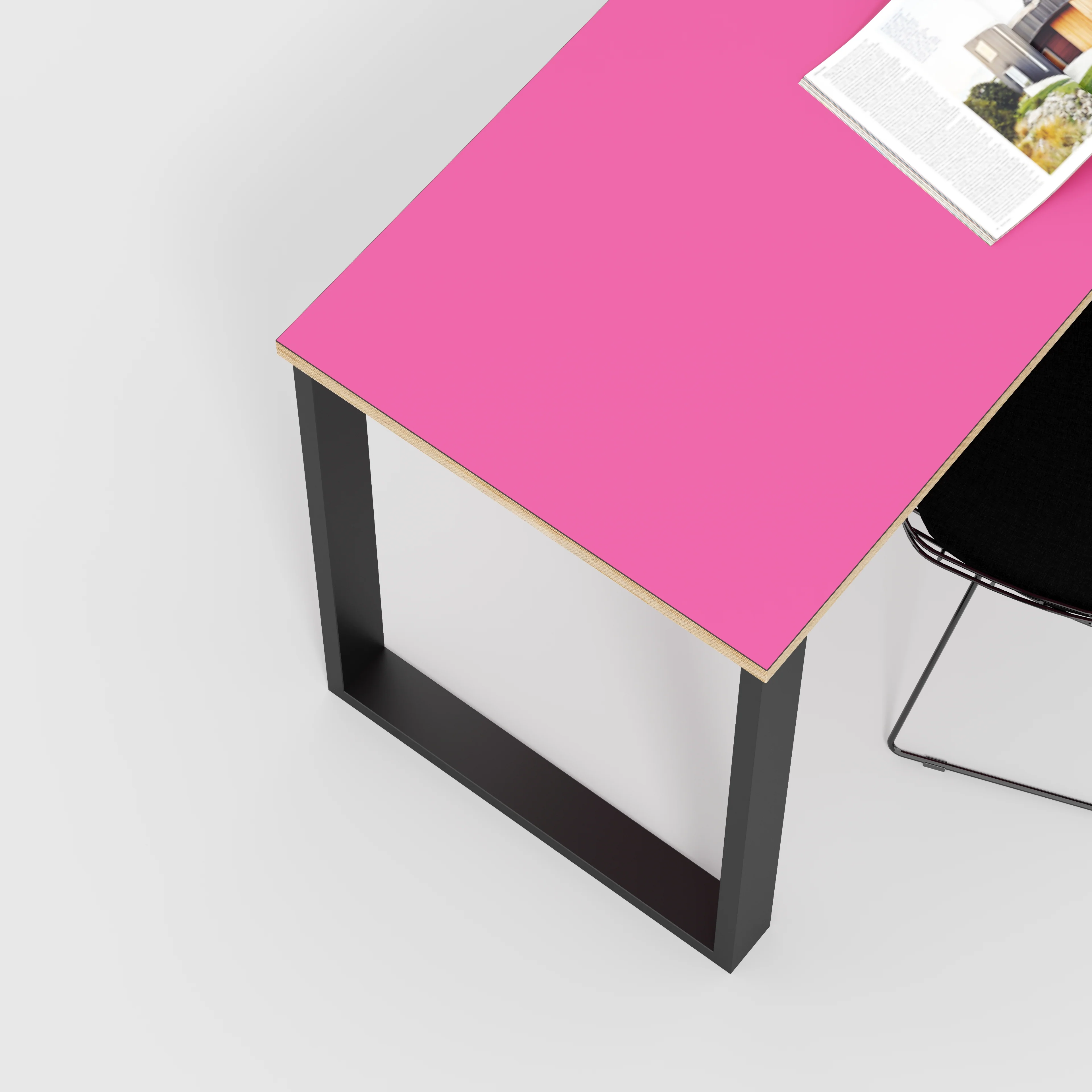 Plywood Desk with Black Industrial Legs - Formica Juicy Pink - 1200(w) x 600(d) x 735(h) - Image 3