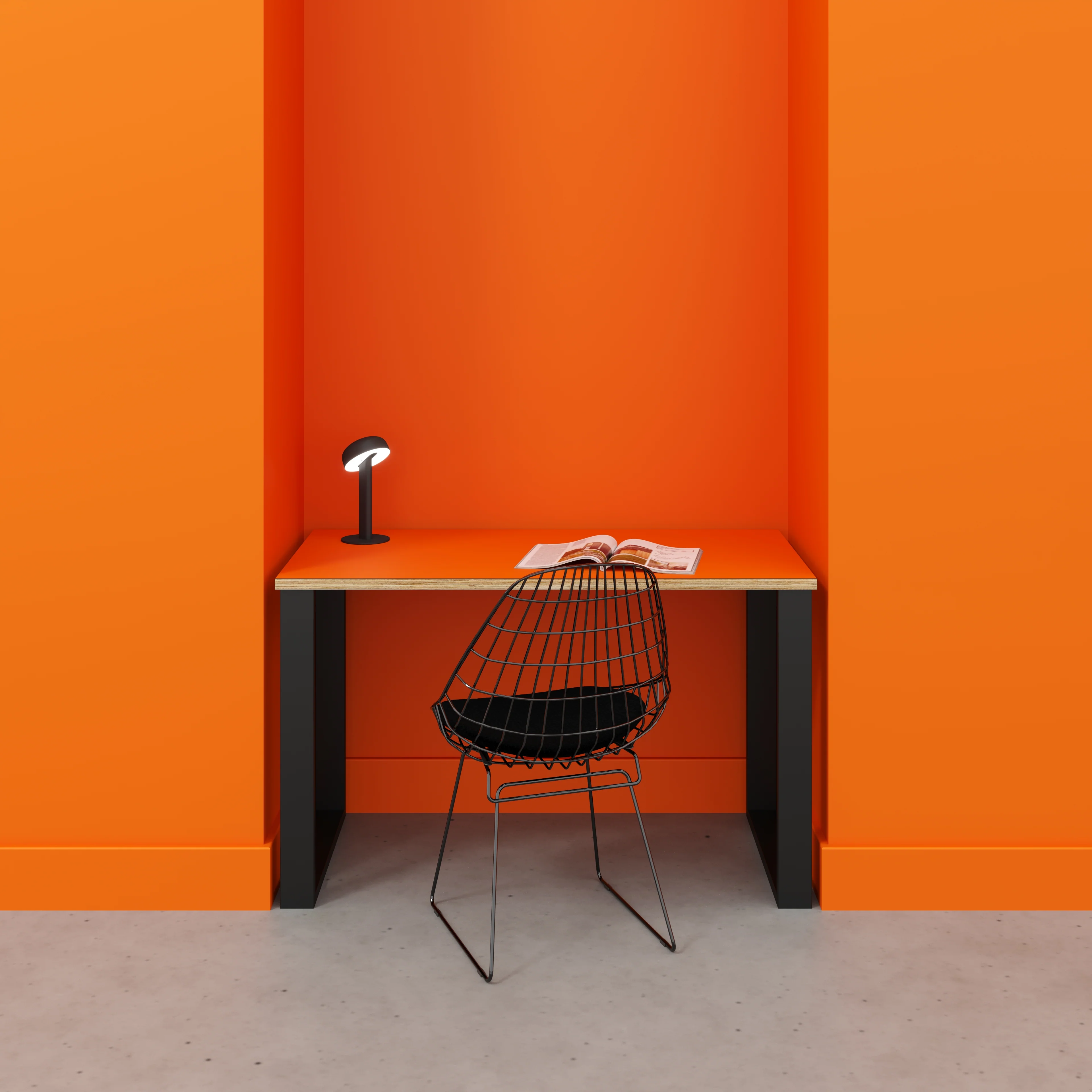 Plywood Desk with Black Industrial Legs - Formica Levante Orange - 1200(w) x 600(d) x 735(h) - Image 2