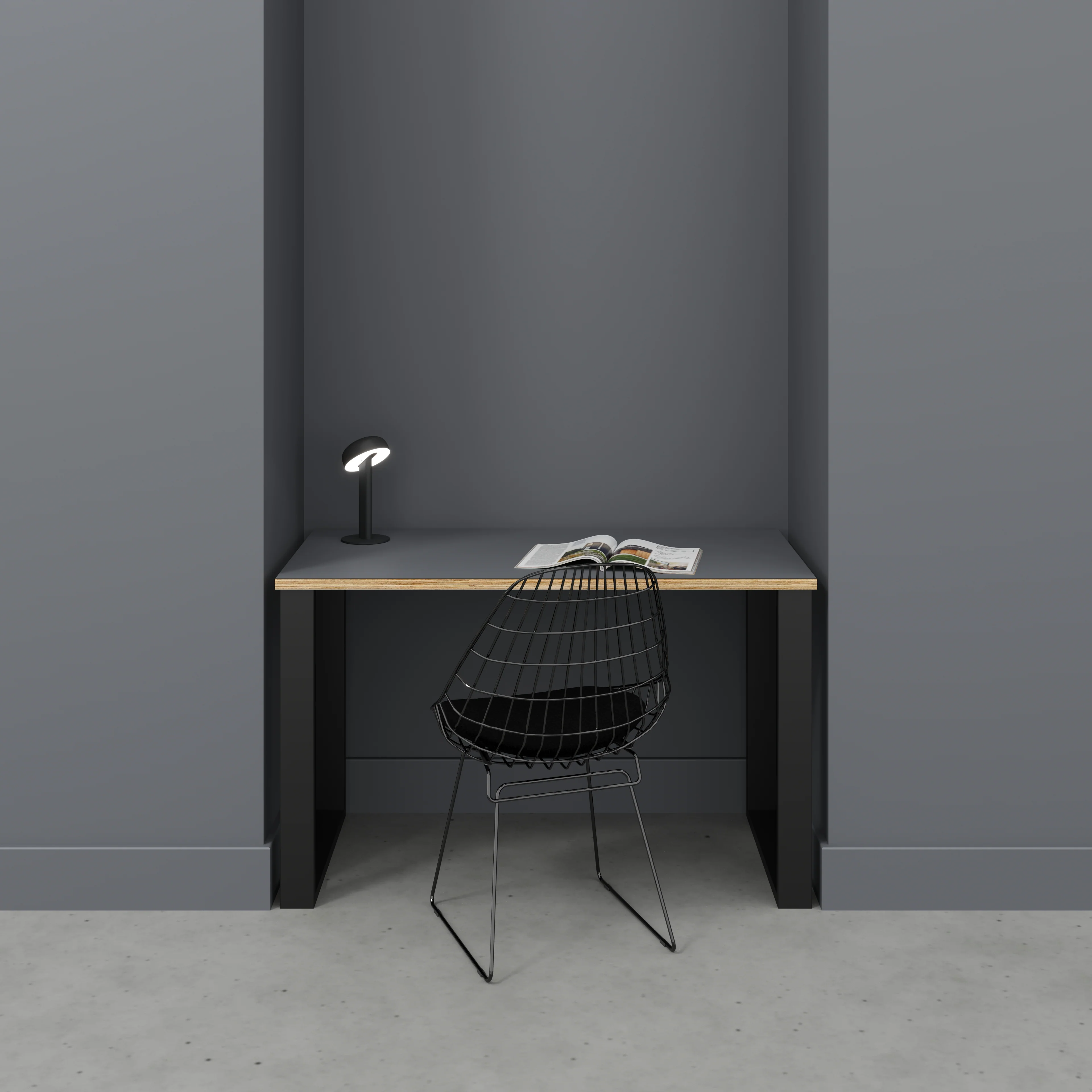 Plywood Desk with Black Industrial Legs - Formica Tornado Grey - 1200(w) x 600(d) x 735(h) - Image 2