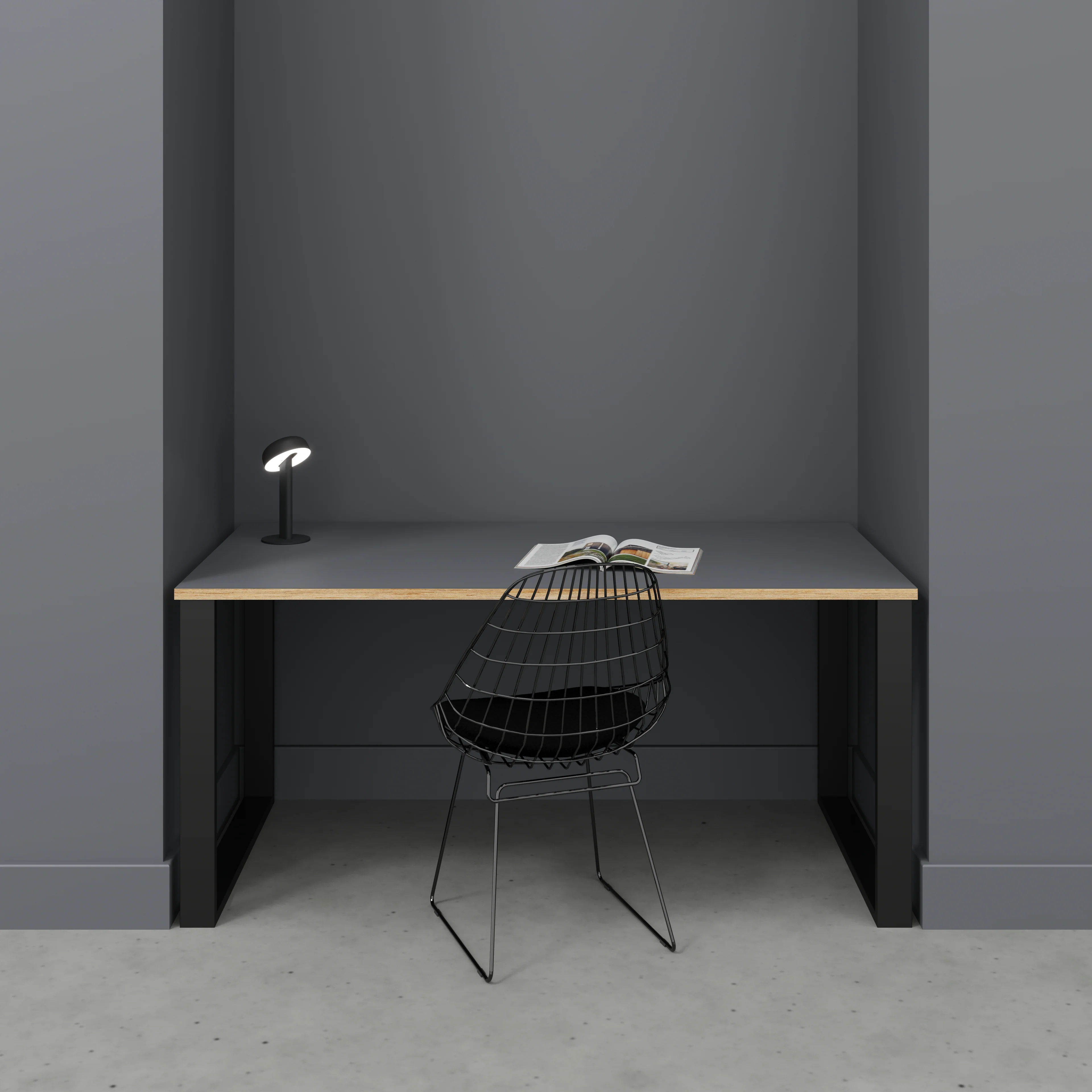 Plywood Desk with Black Industrial Legs - Formica Tornado Grey - 1600(w) x 800(d) x 735(h) - Image 2