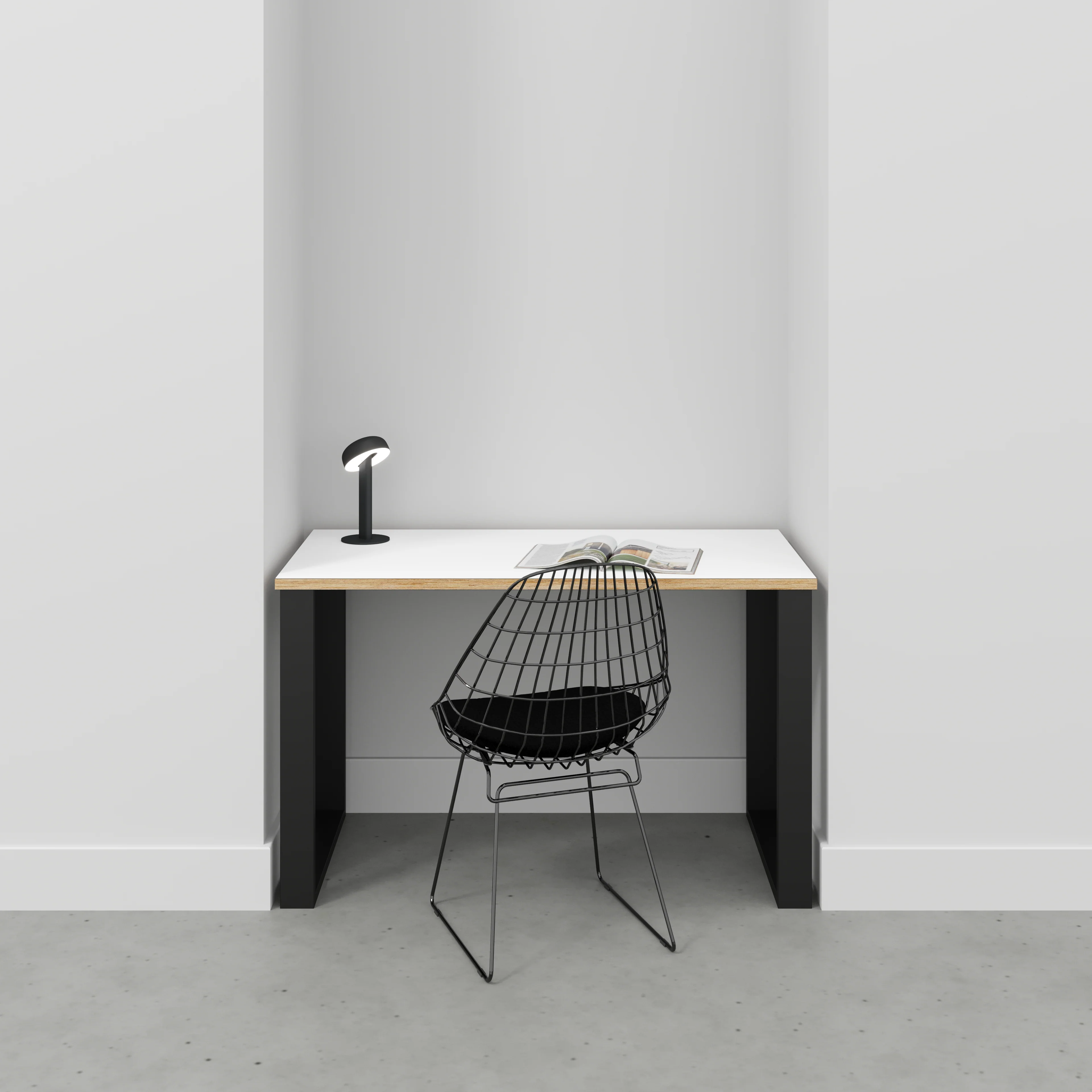 Plywood Desk with Black Industrial Legs - Formica White - 1200(w) x 600(d) x 735(h) - Image 2