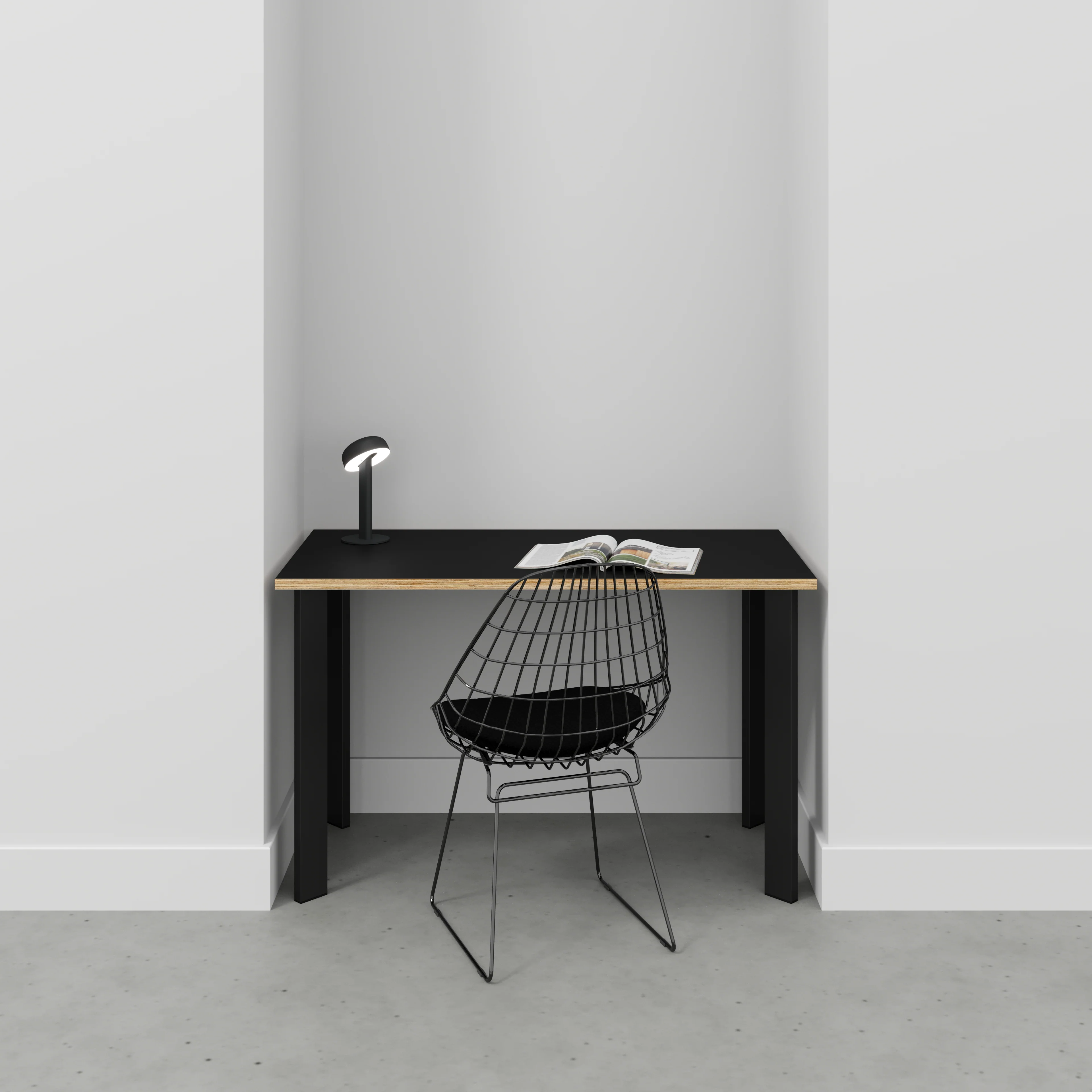 Plywood Desk with Black Rectangular Single Pin Legs - Formica Diamond Black - 1200(w) x 600(d) x 735(h) - Image 2