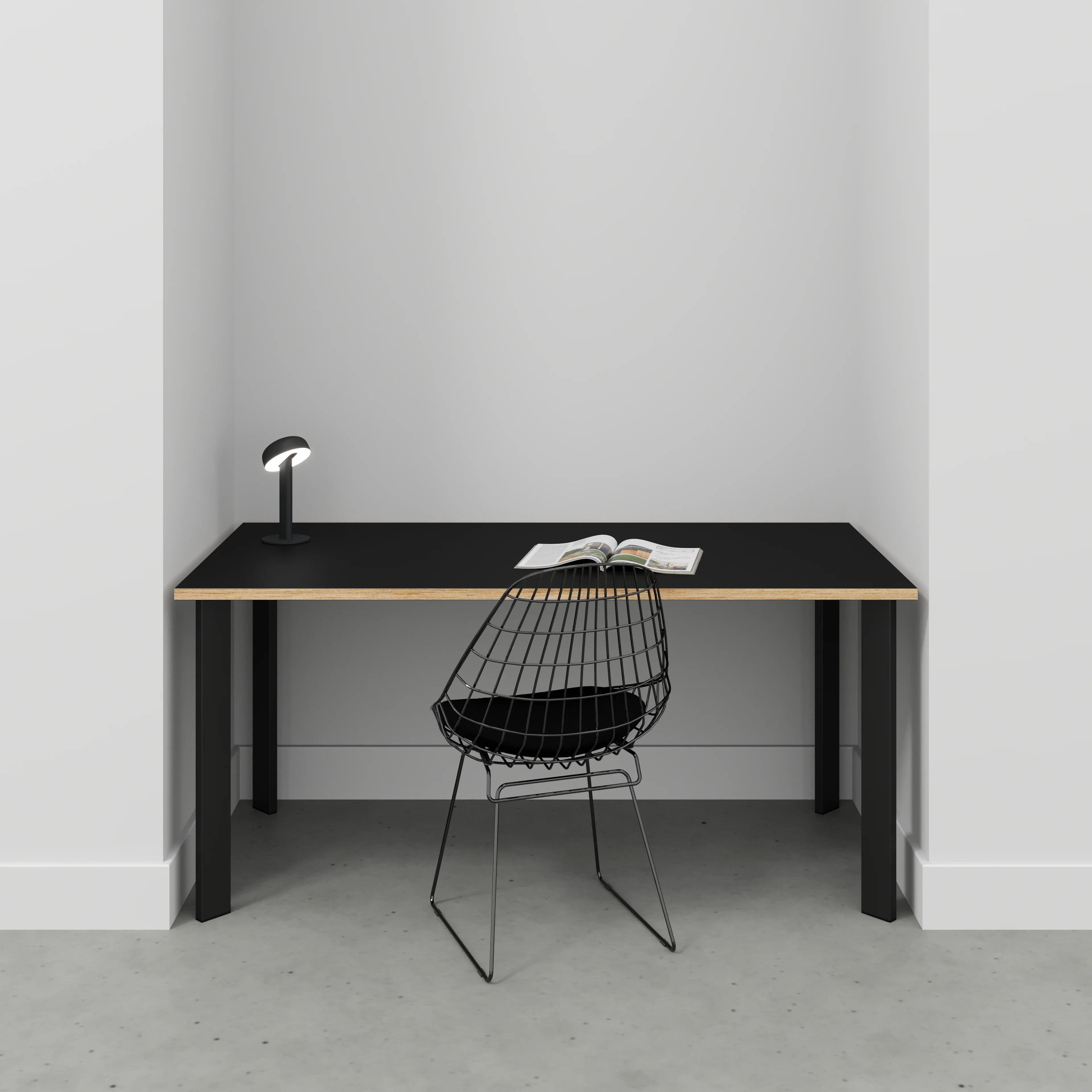 Plywood Desk with Black Rectangular Single Pin Legs - Formica Diamond Black - 1600(w) x 800(d) x 735(h) - Image 2