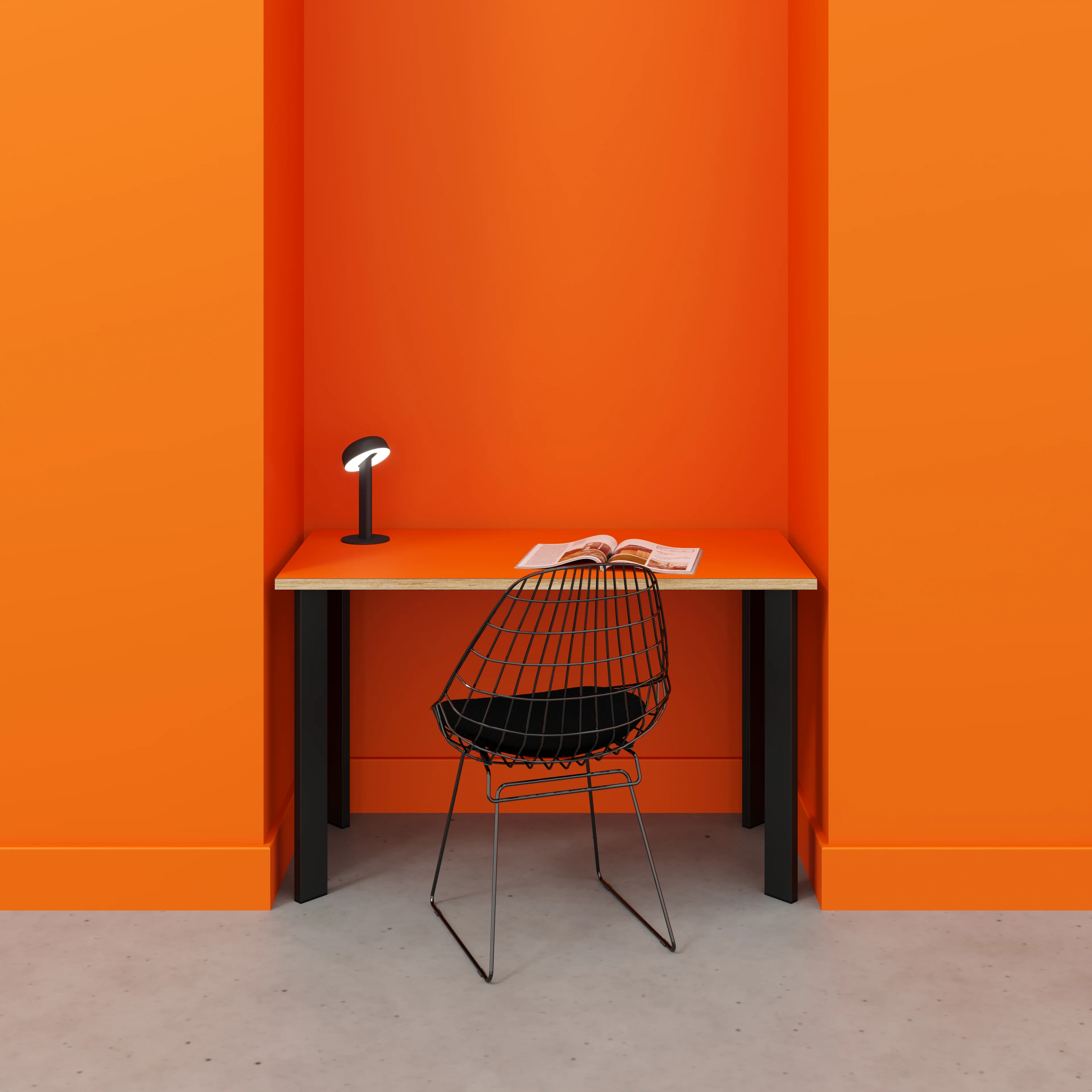 Plywood Desk with Black Rectangular Single Pin Legs - Formica Levante Orange - 1200(w) x 600(d) x 735(h) - Image 2
