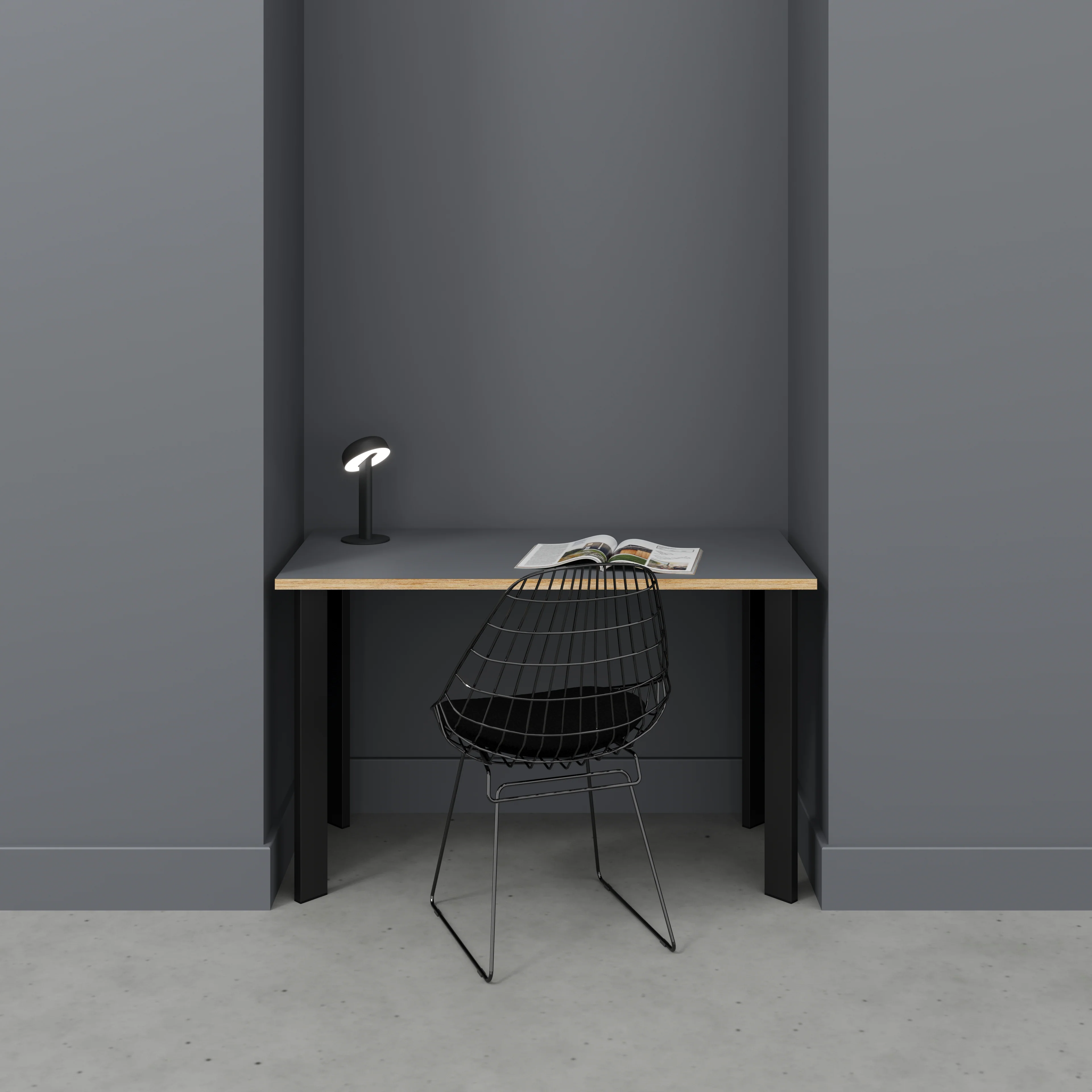 Plywood Desk with Black Rectangular Single Pin Legs - Formica Tornado Grey - 1200(w) x 600(d) x 735(h) - Image 2